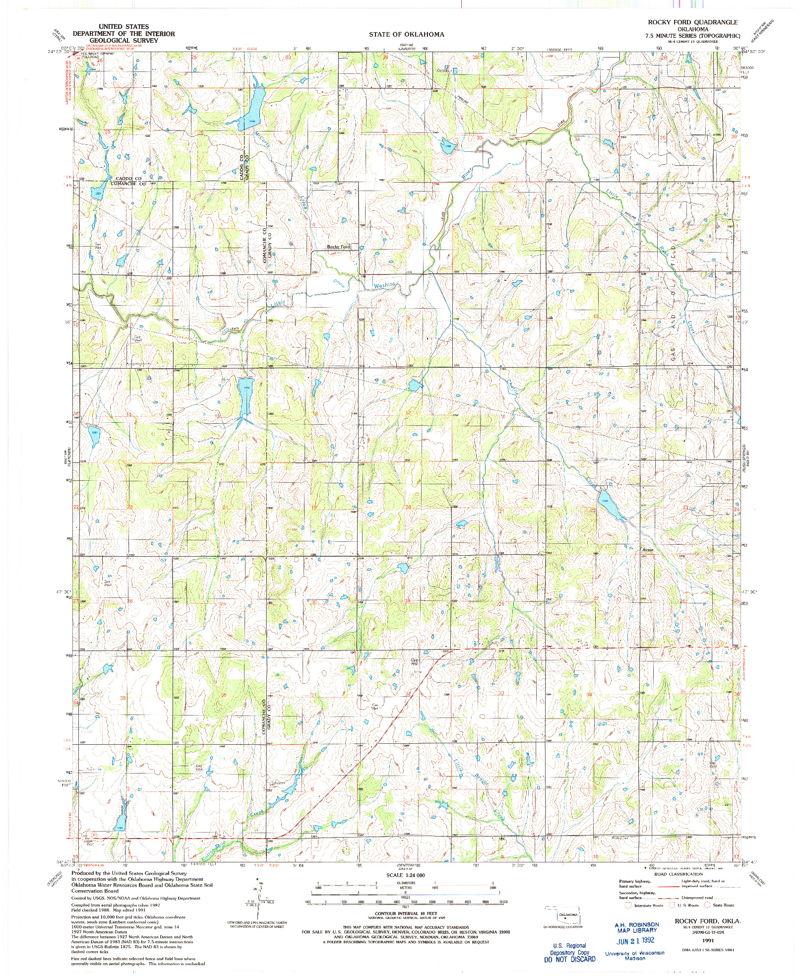 USGS 1:24000-SCALE QUADRANGLE FOR ROCKY FORD, OK 1991