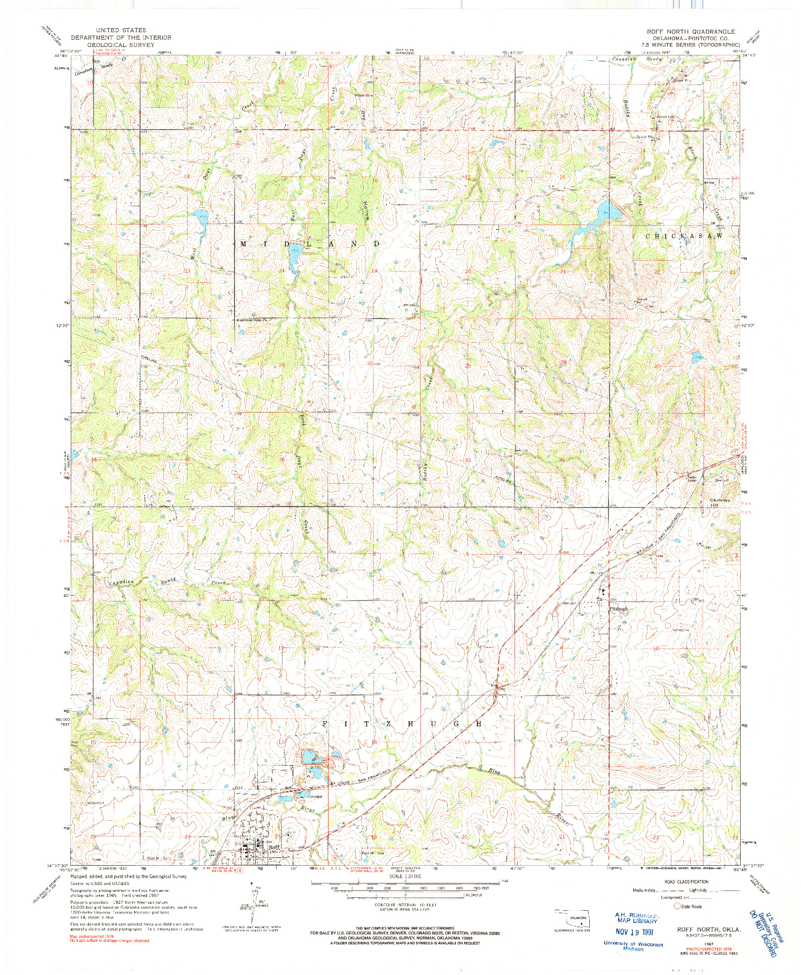 USGS 1:24000-SCALE QUADRANGLE FOR ROFF NORTH, OK 1967