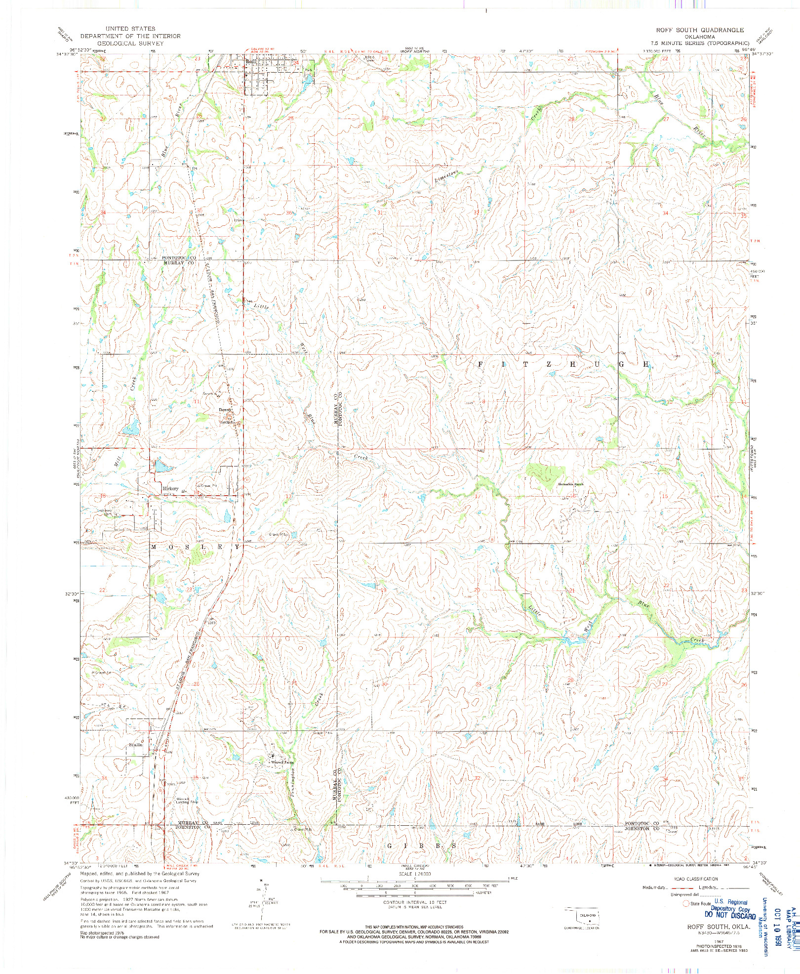USGS 1:24000-SCALE QUADRANGLE FOR ROFF SOUTH, OK 1967