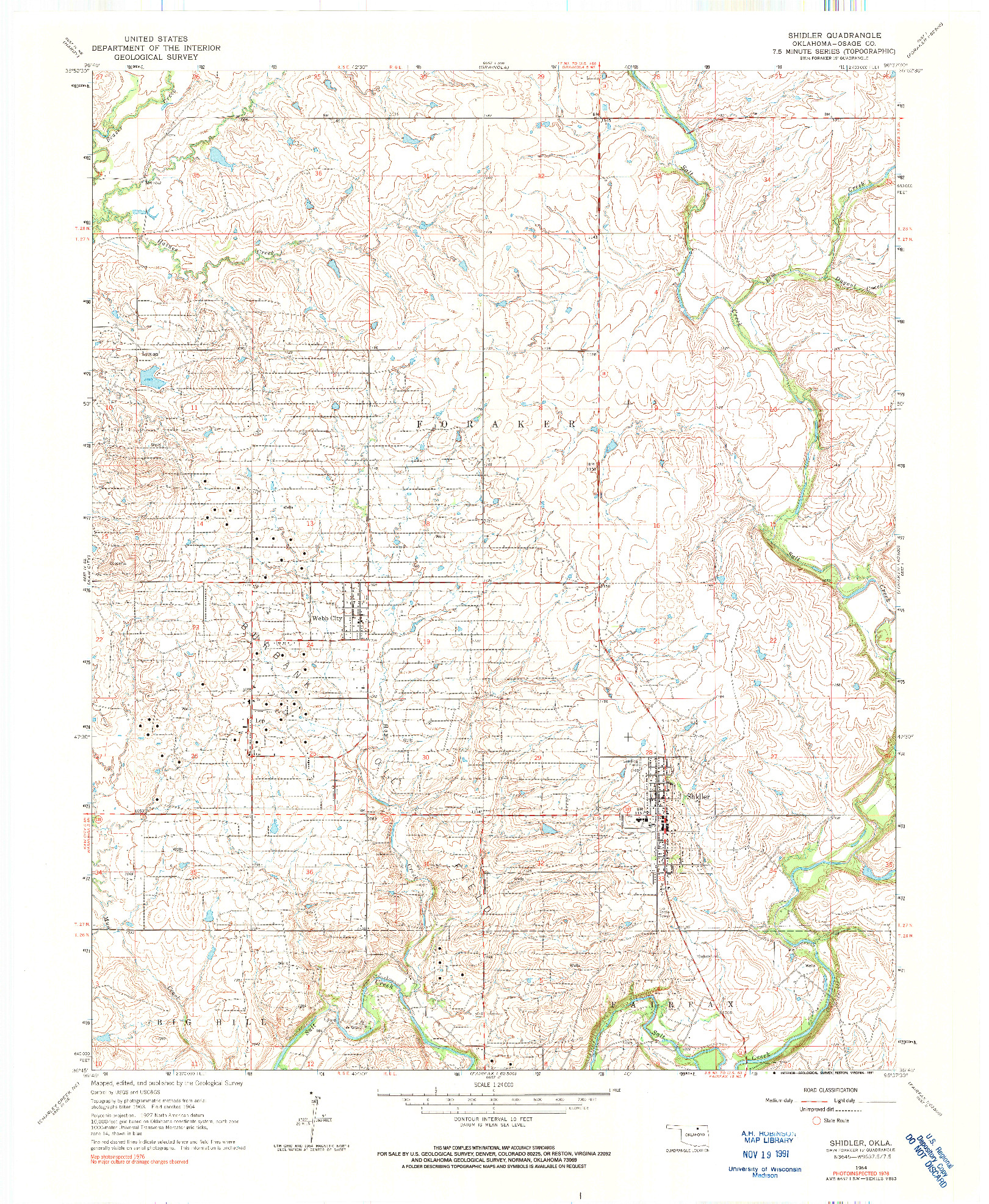 USGS 1:24000-SCALE QUADRANGLE FOR SHIDLER, OK 1964