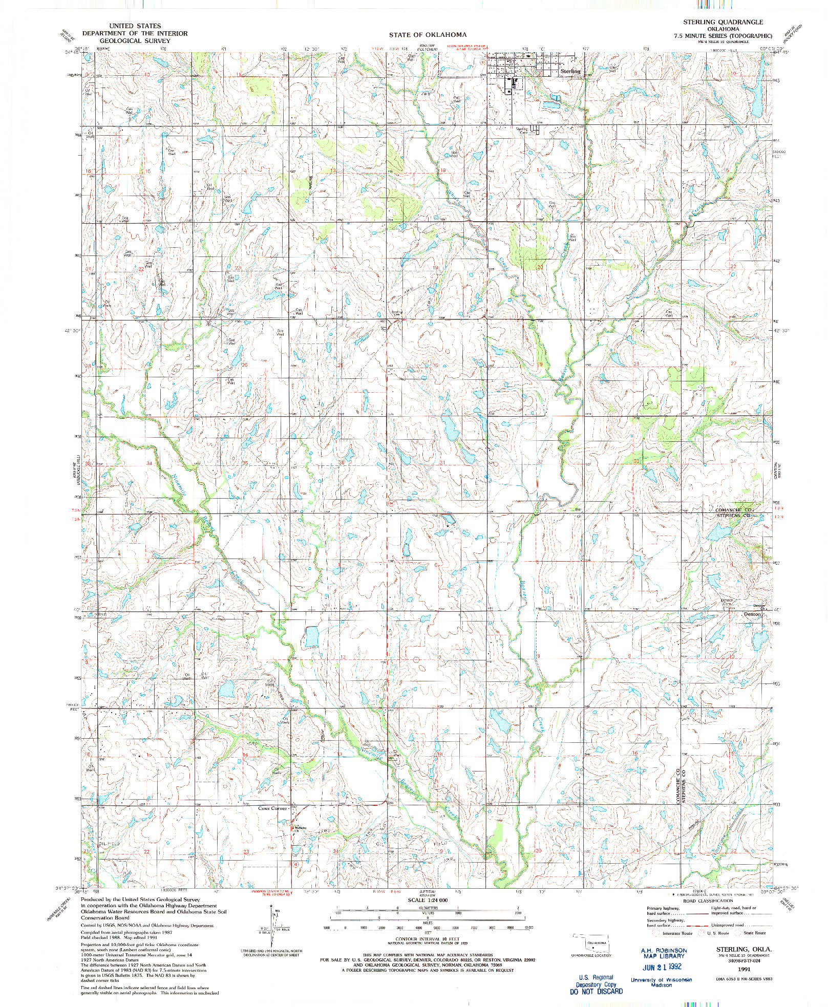 USGS 1:24000-SCALE QUADRANGLE FOR STERLING, OK 1991