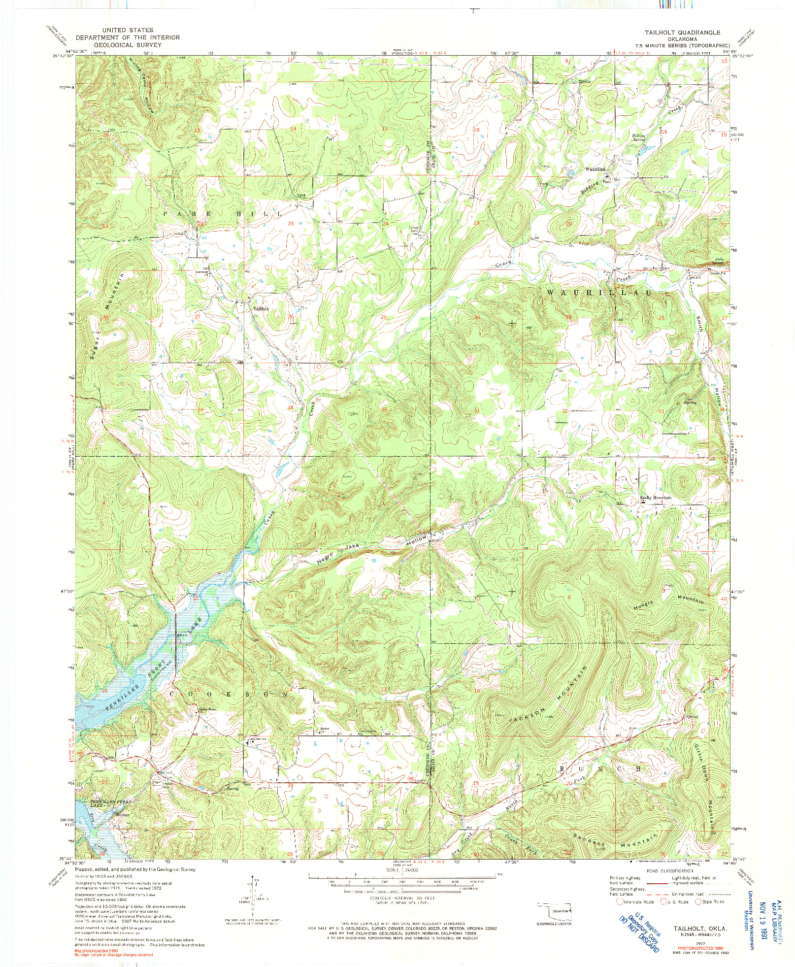 USGS 1:24000-SCALE QUADRANGLE FOR TAILHOLT, OK 1972