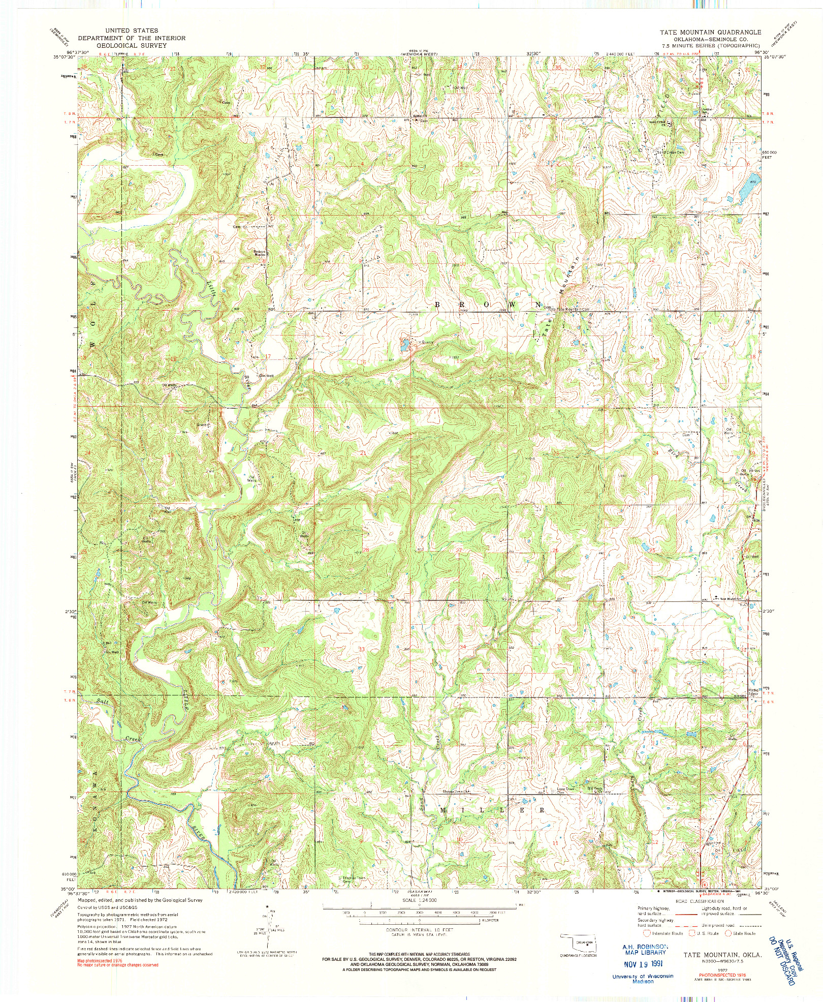 USGS 1:24000-SCALE QUADRANGLE FOR TATE MOUNTAIN, OK 1972