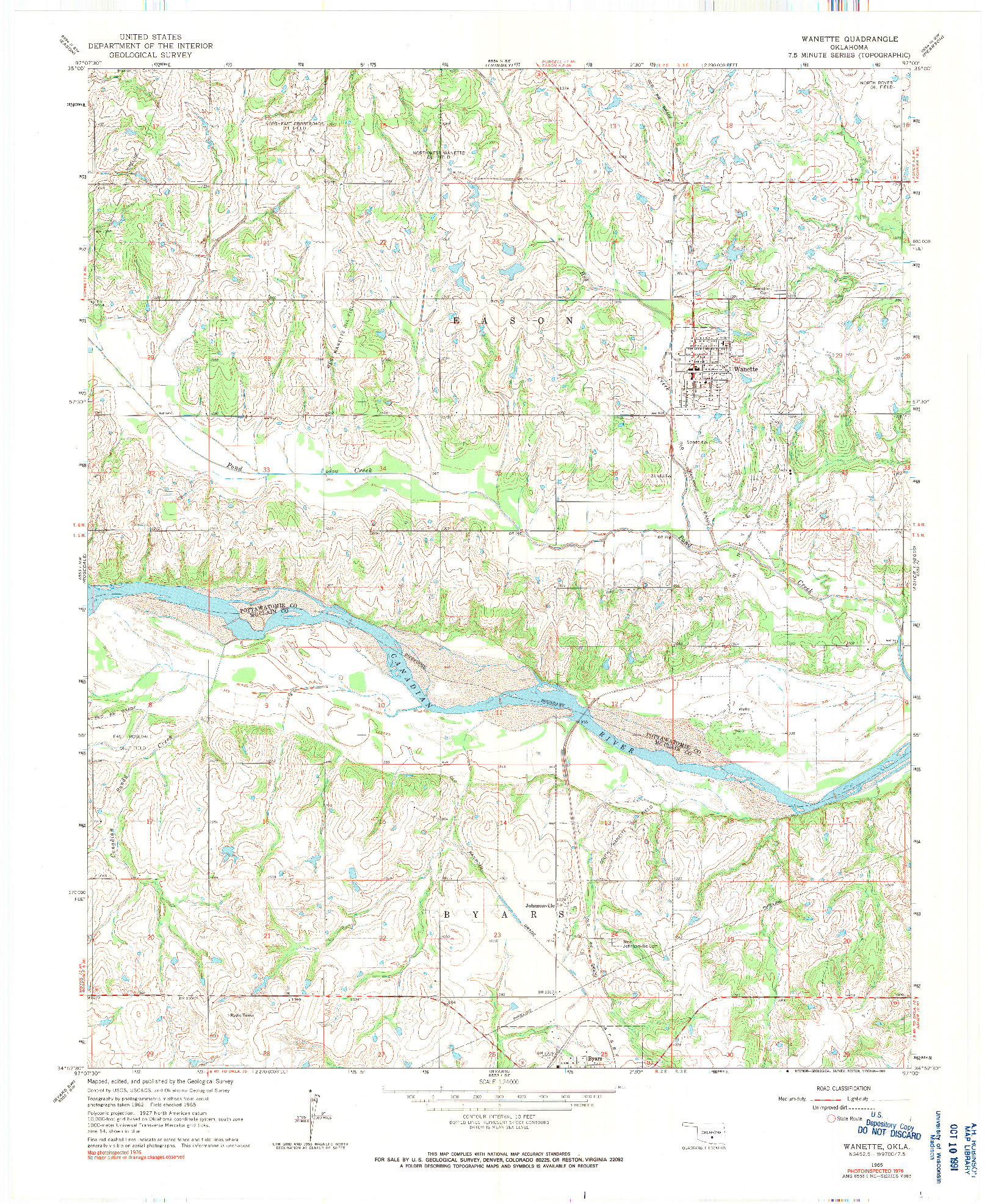 USGS 1:24000-SCALE QUADRANGLE FOR WANETTE, OK 1965