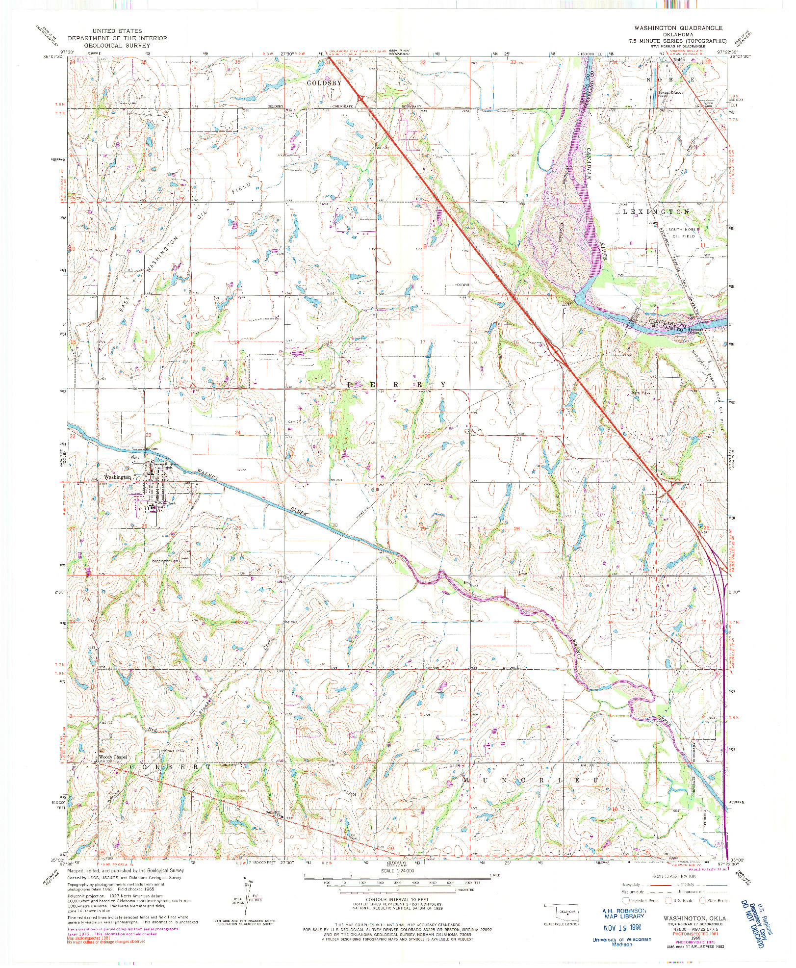 USGS 1:24000-SCALE QUADRANGLE FOR WASHINGTON, OK 1965