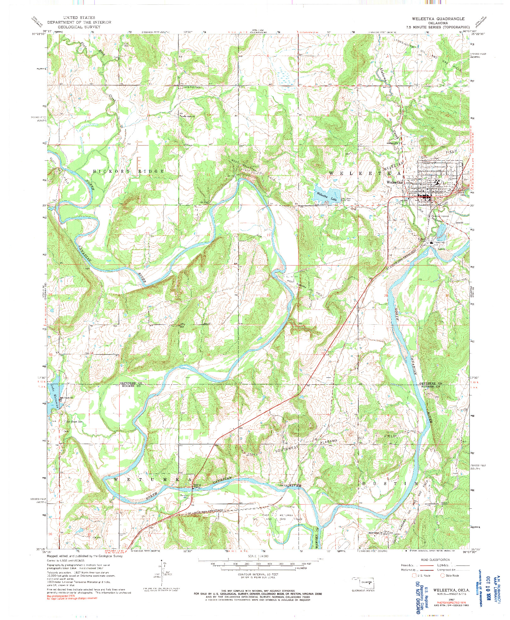 USGS 1:24000-SCALE QUADRANGLE FOR WELEETKA, OK 1967