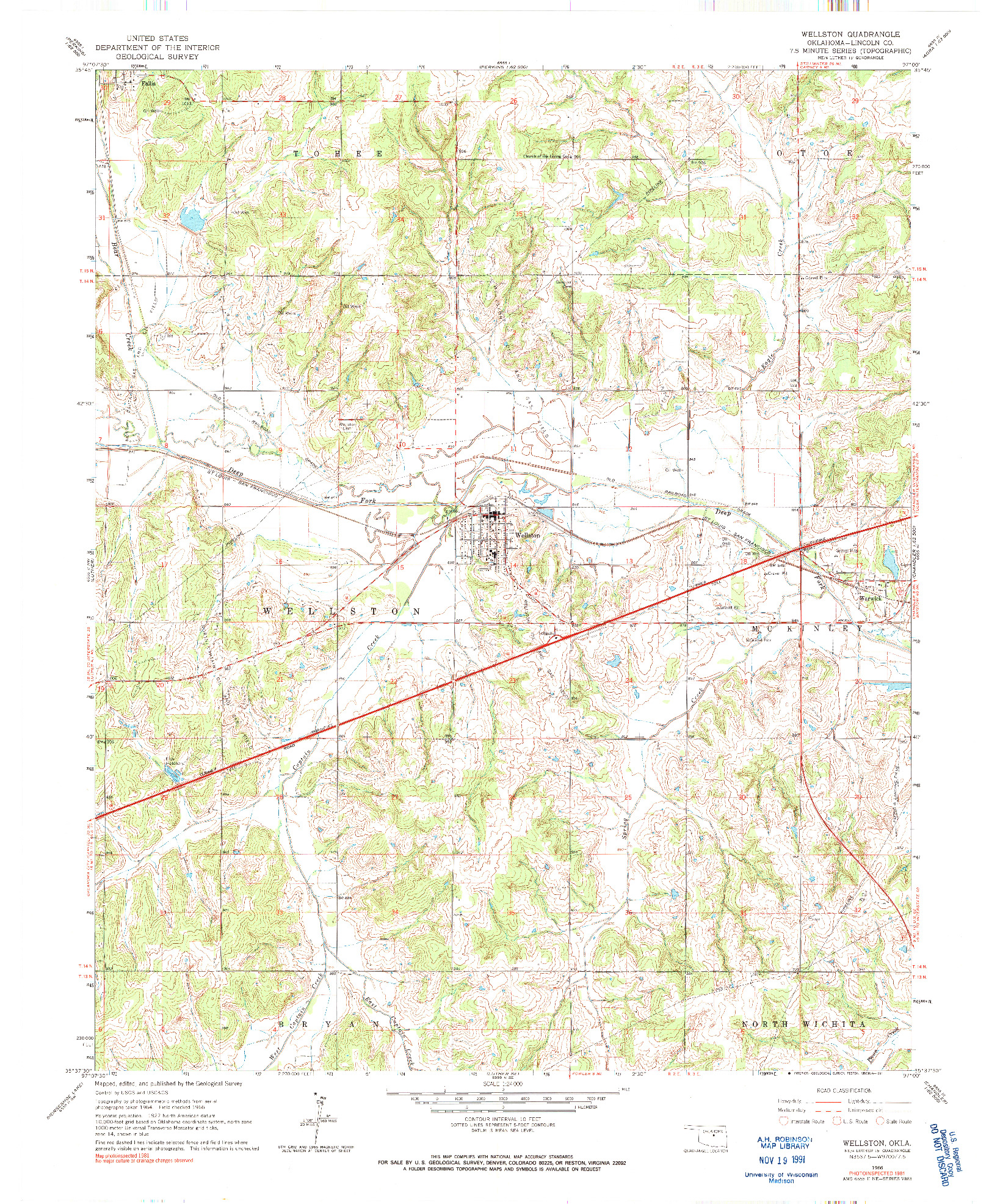 USGS 1:24000-SCALE QUADRANGLE FOR WELLSTON, OK 1966