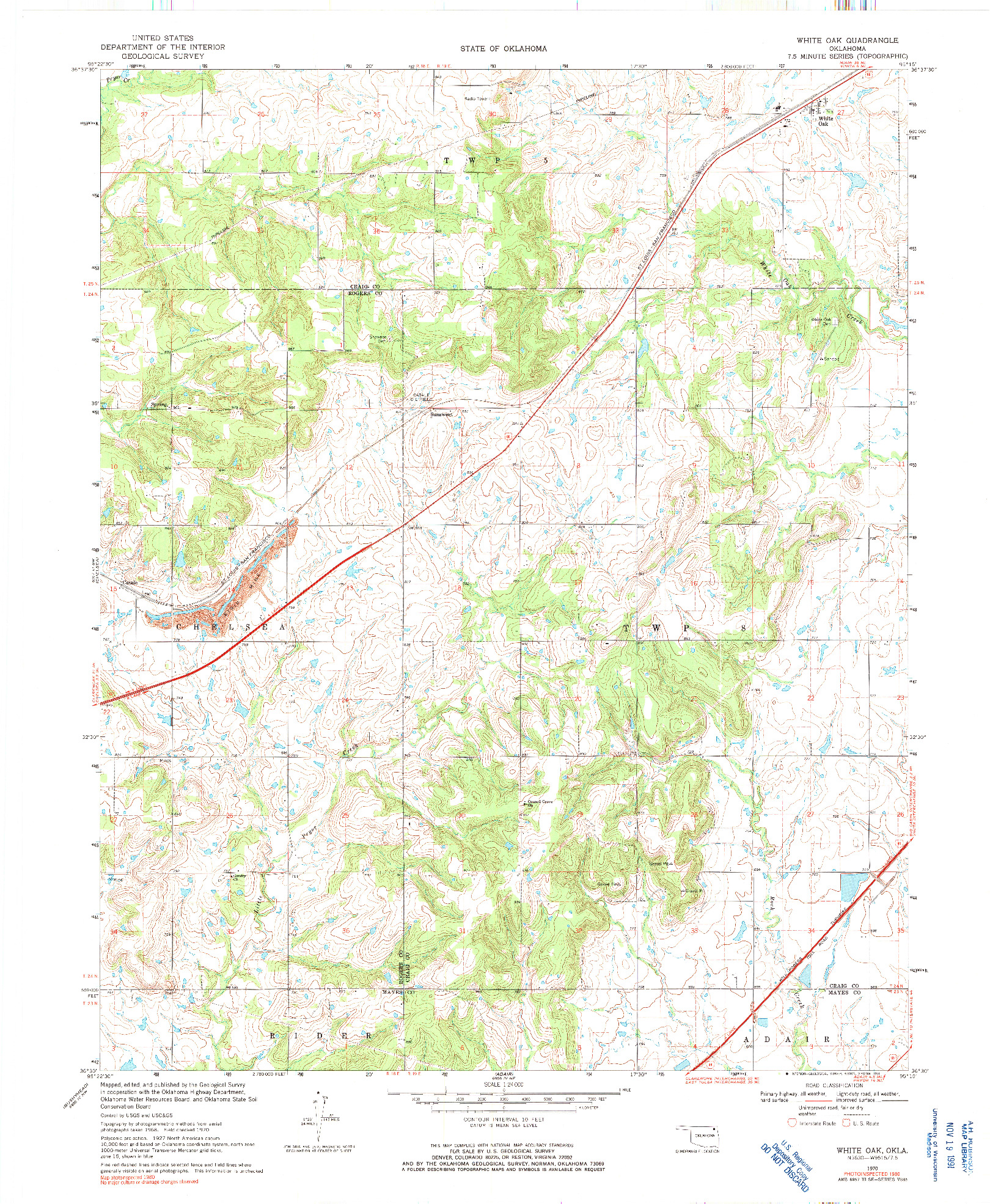 USGS 1:24000-SCALE QUADRANGLE FOR WHITE OAK, OK 1970