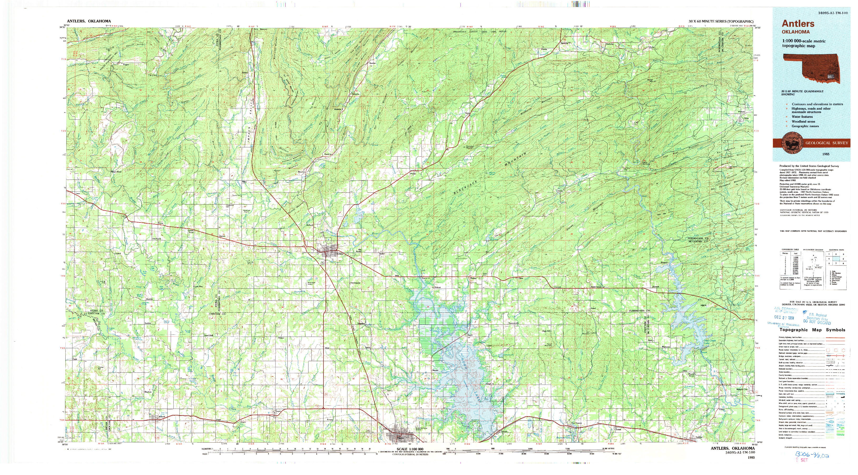 USGS 1:100000-SCALE QUADRANGLE FOR ANTLERS, OK 1985