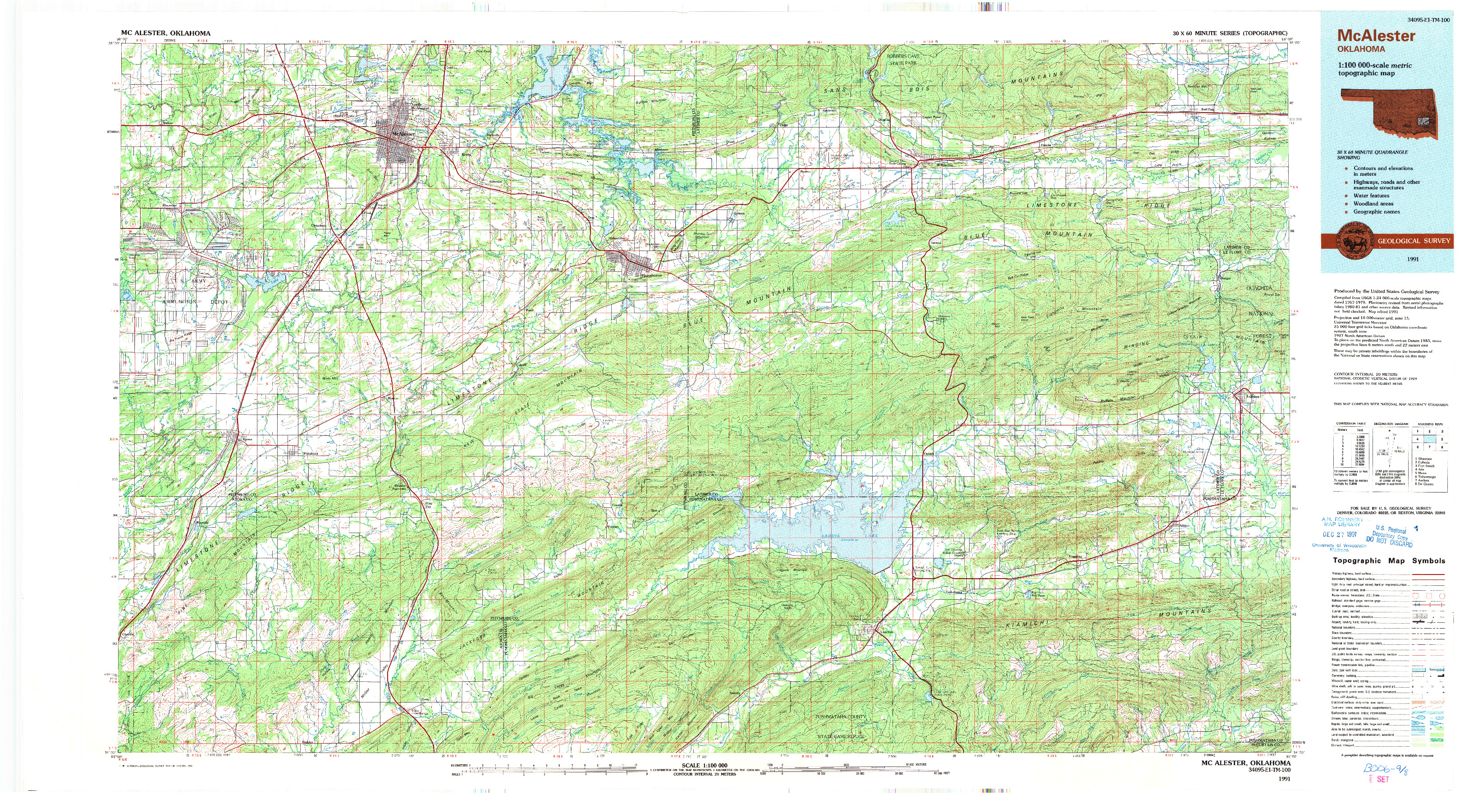 USGS 1:100000-SCALE QUADRANGLE FOR MC ALESTER, OK 1991