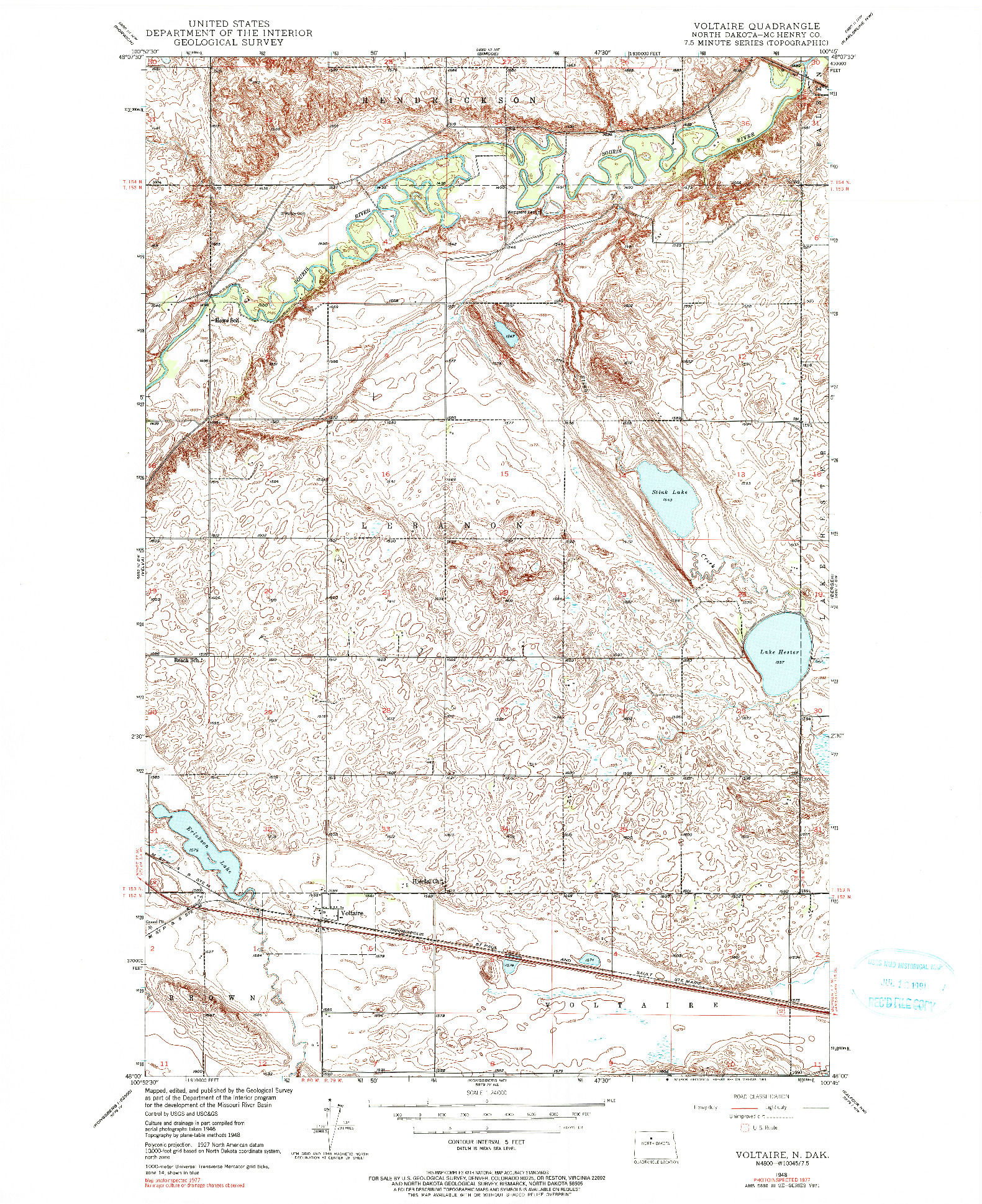 USGS 1:24000-SCALE QUADRANGLE FOR VOLTAIRE, ND 1948