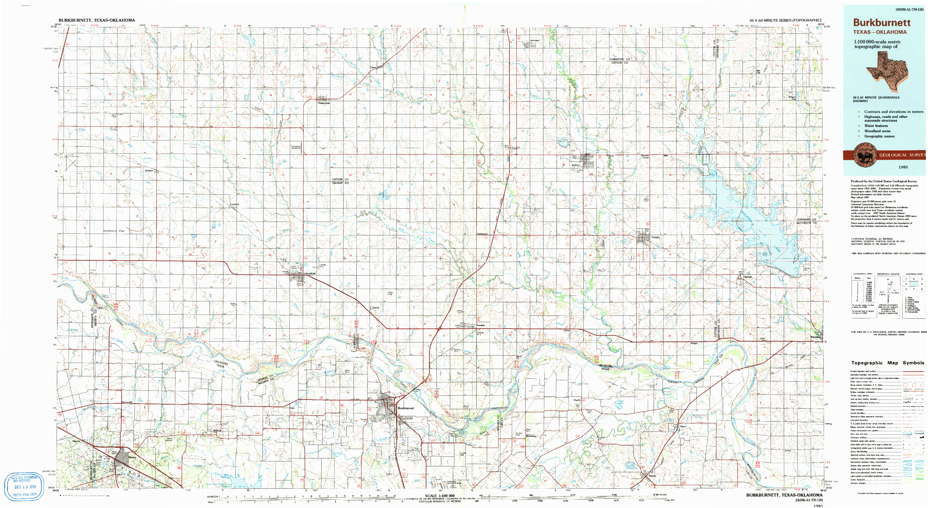 USGS 1:100000-SCALE QUADRANGLE FOR BURKBURNETT, TX 1985