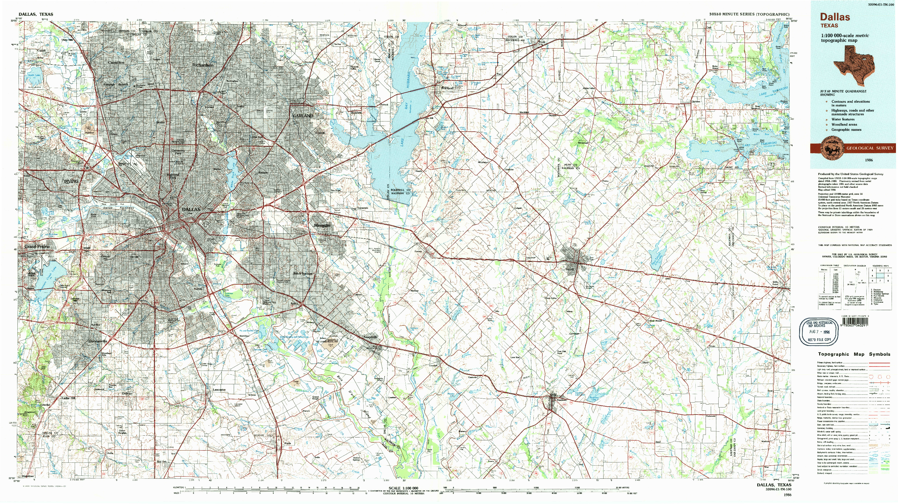 USGS 1:100000-SCALE QUADRANGLE FOR DALLAS, TX 1986