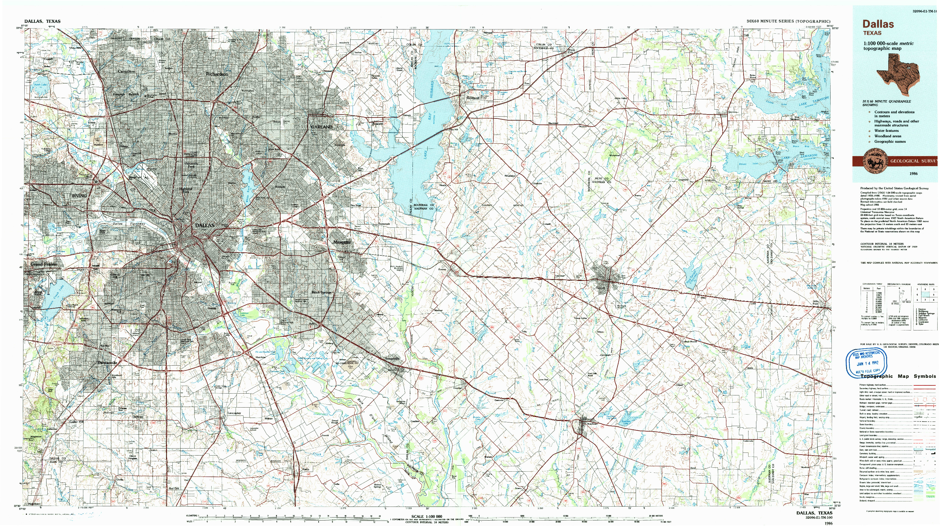 USGS 1:100000-SCALE QUADRANGLE FOR DALLAS, TX 1986