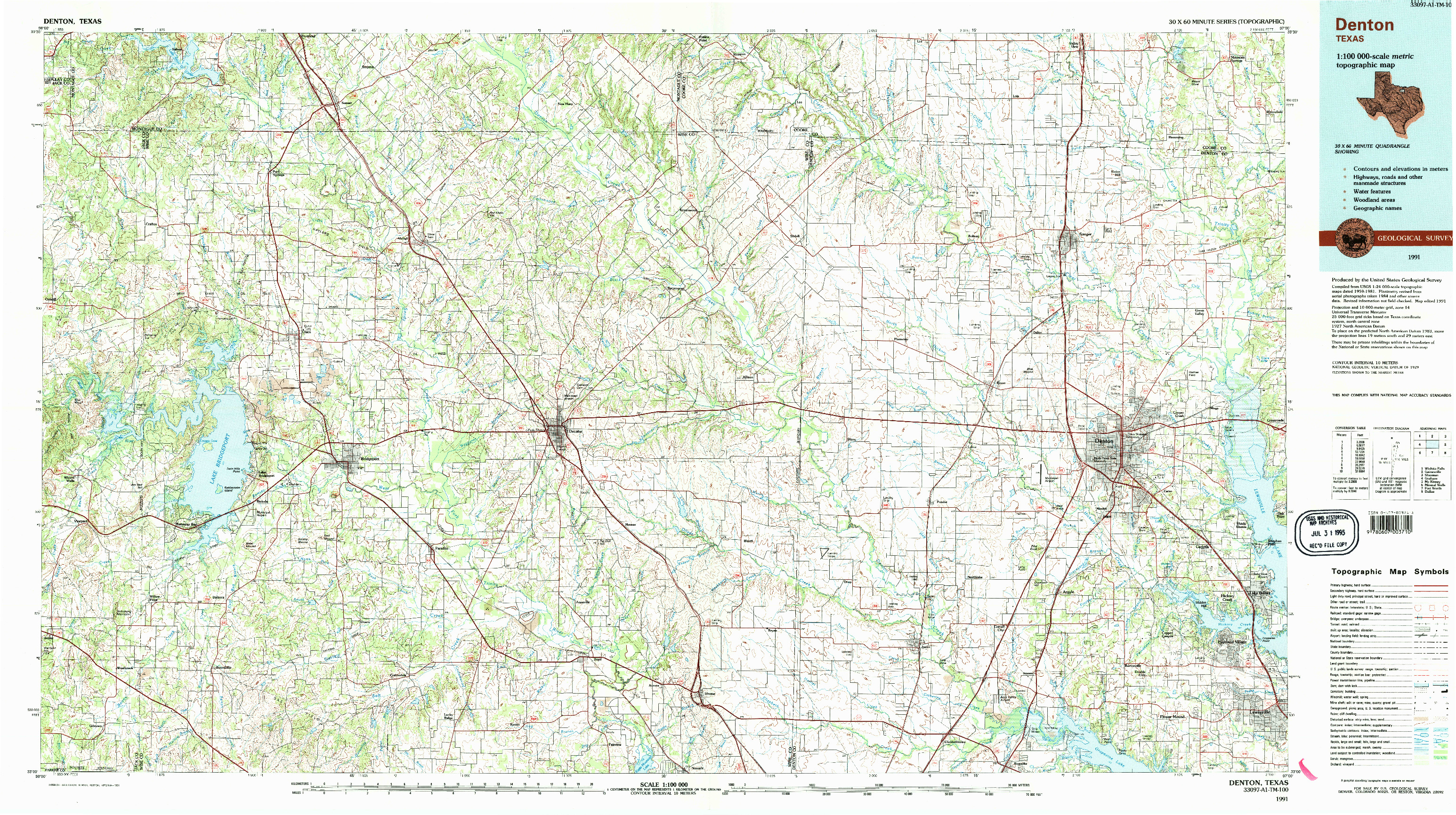 USGS 1:100000-SCALE QUADRANGLE FOR DENTON, TX 1991