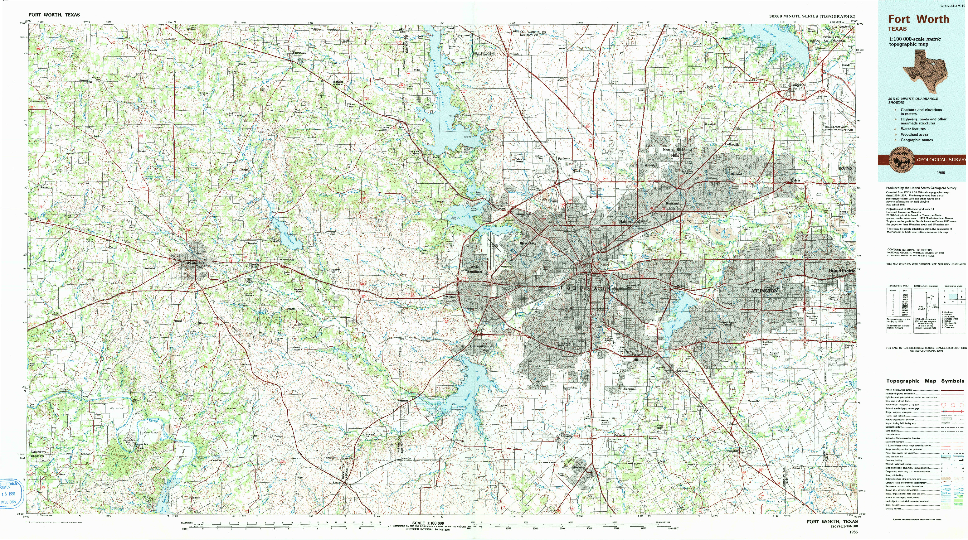 USGS 1:100000-SCALE QUADRANGLE FOR FORT WORTH, TX 1985