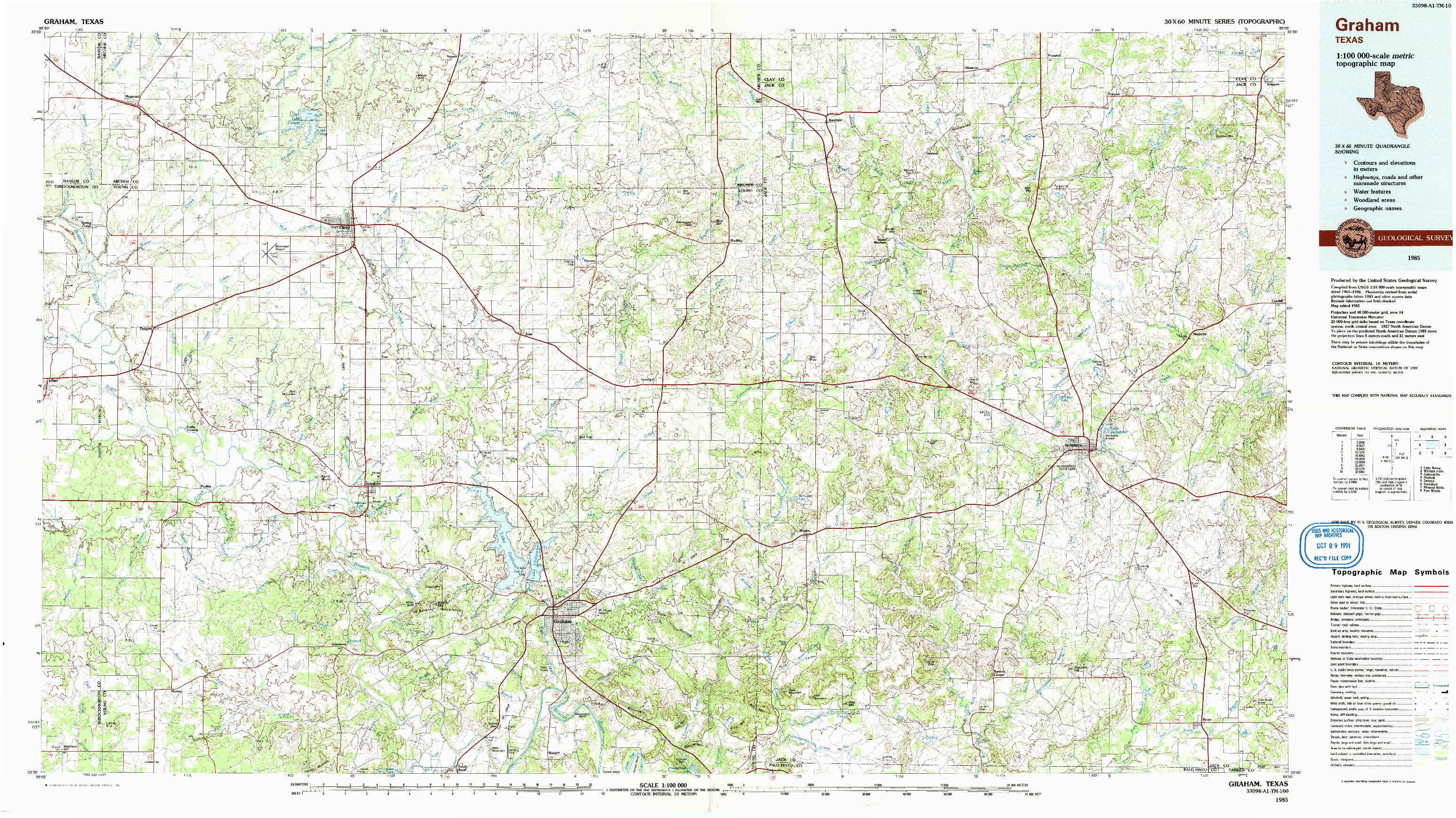 USGS 1:100000-SCALE QUADRANGLE FOR GRAHAM, TX 1985