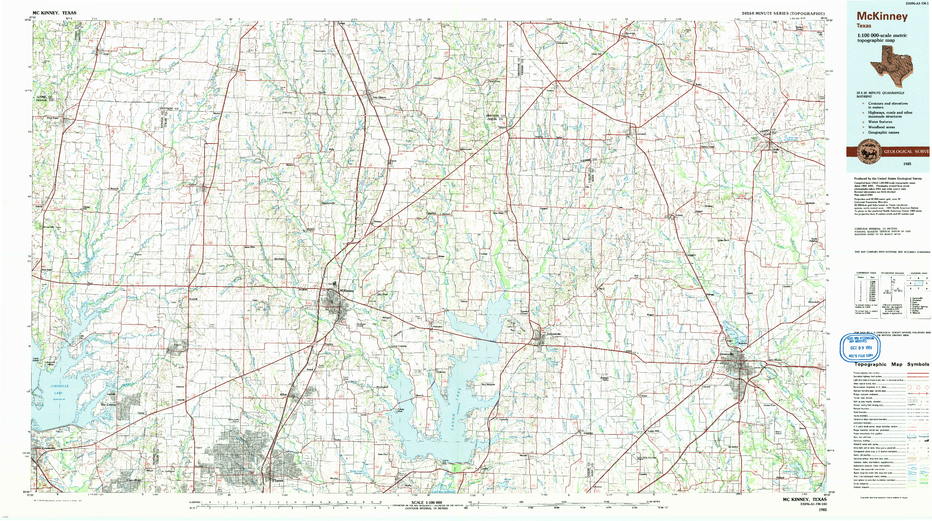 USGS 1:100000-SCALE QUADRANGLE FOR MCKINNEY, TX 1985