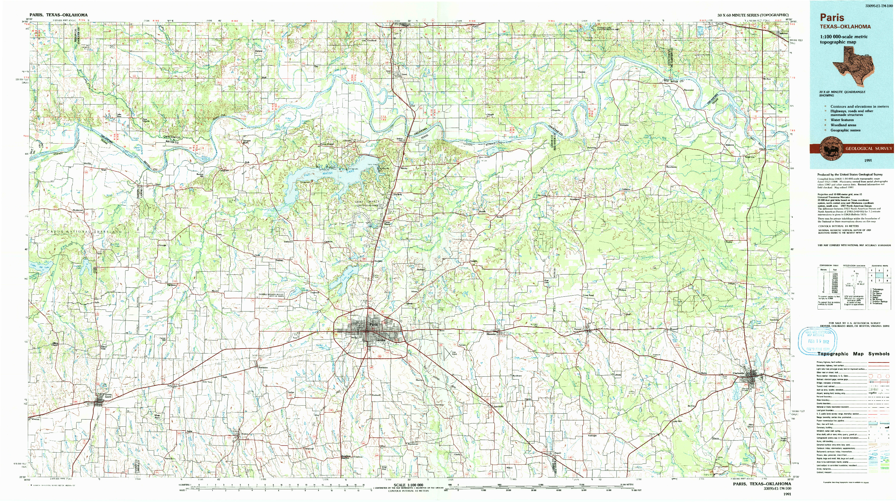 USGS 1:100000-SCALE QUADRANGLE FOR PARIS, TX 1991