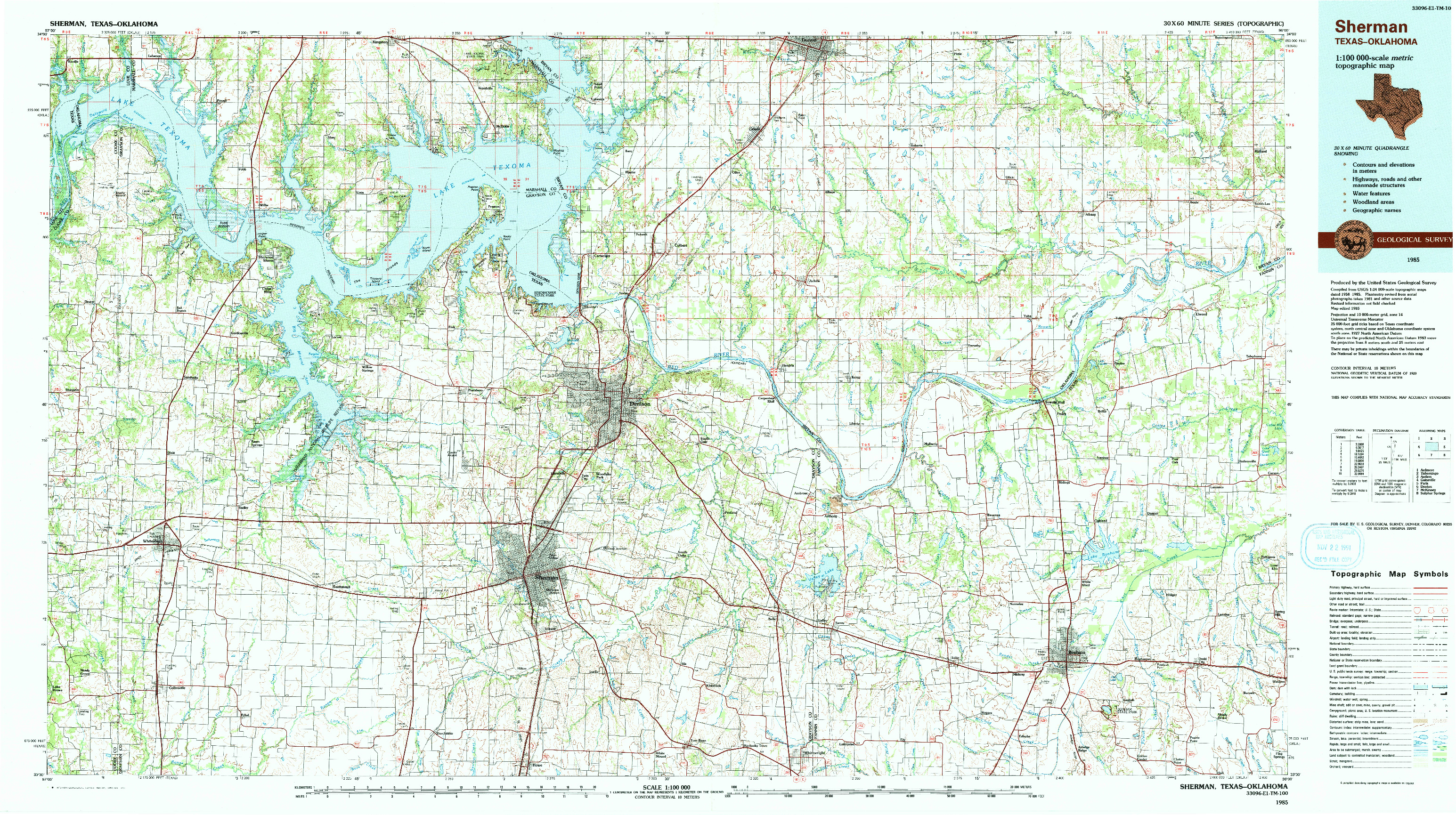 USGS 1:100000-SCALE QUADRANGLE FOR SHERMAN, TX 1985