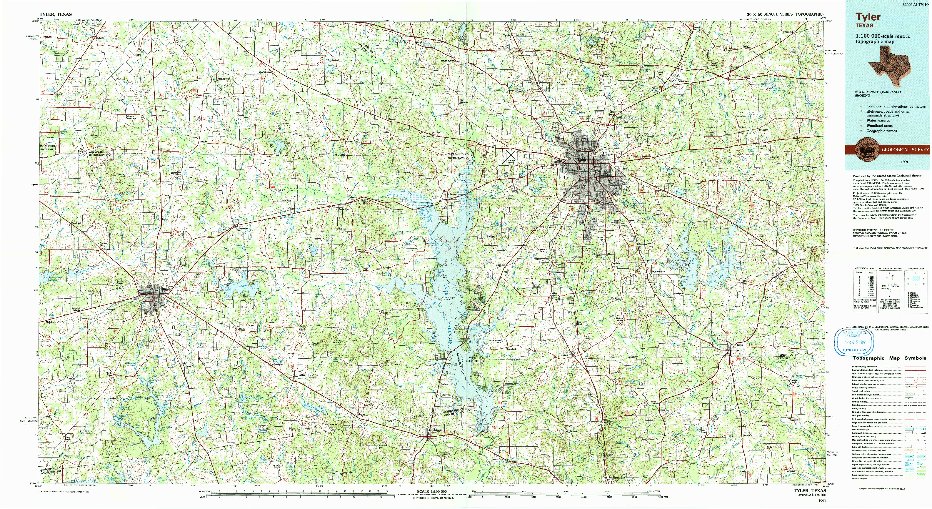 USGS 1:100000-SCALE QUADRANGLE FOR TYLER, TX 1991