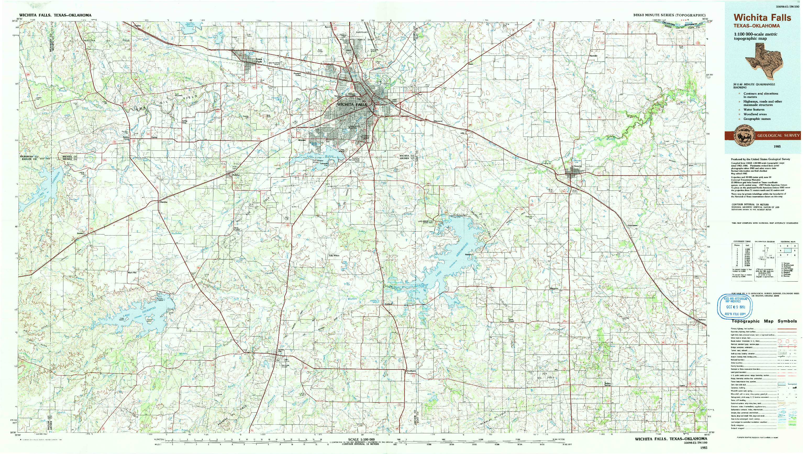USGS 1:100000-SCALE QUADRANGLE FOR WICHITA FALLS, TX 1985