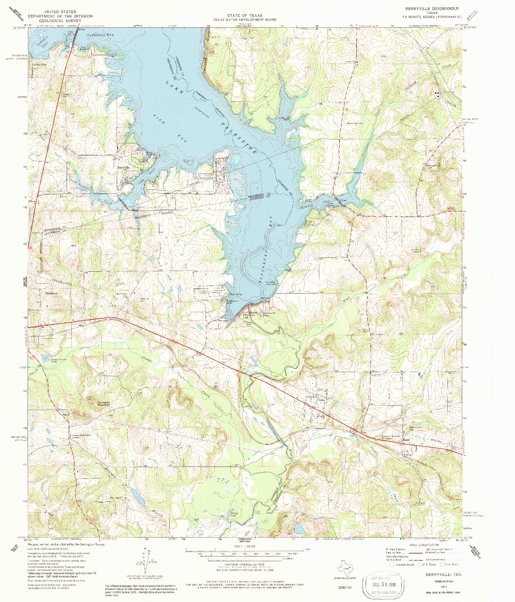 USGS 1:24000-SCALE QUADRANGLE FOR BERRYVILLE, TX 1973