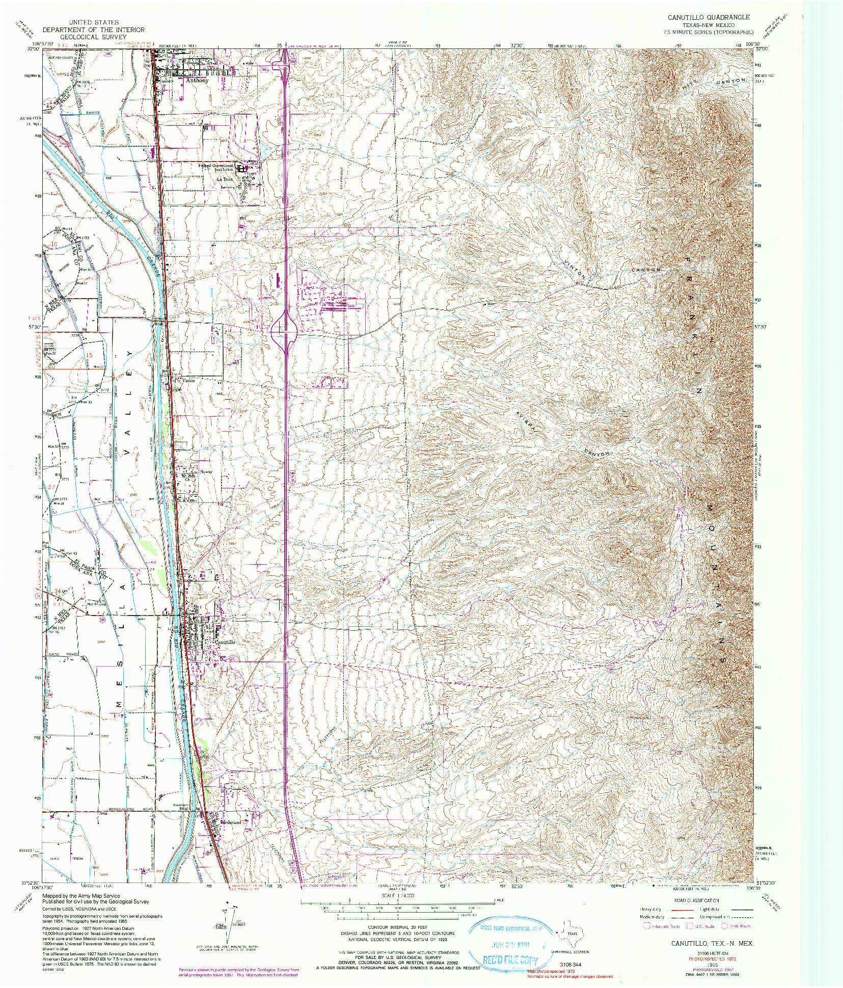 USGS 1:24000-SCALE QUADRANGLE FOR CANUTILLO, TX 1955