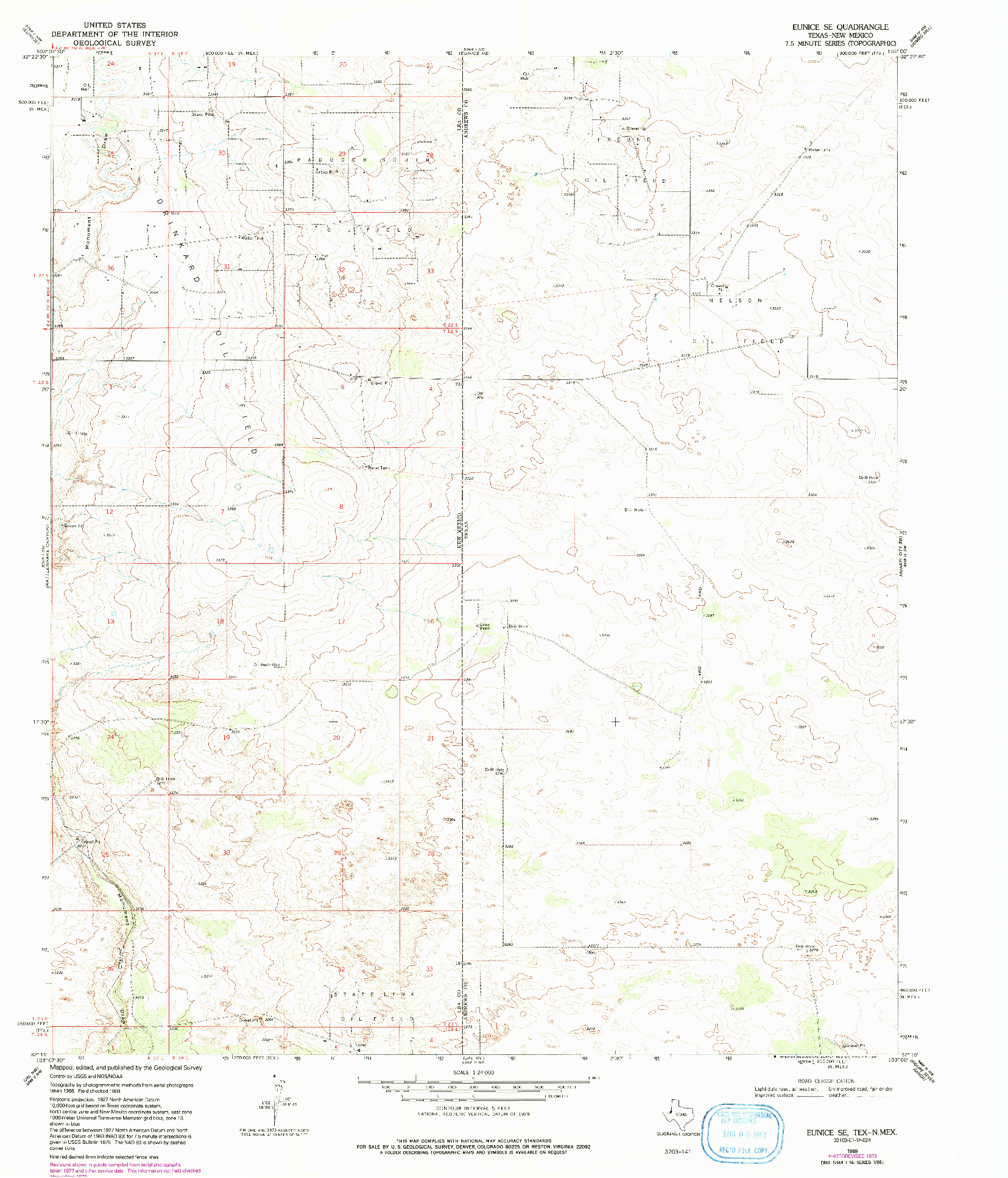 USGS 1:24000-SCALE QUADRANGLE FOR EUNICE SE, TX 1969