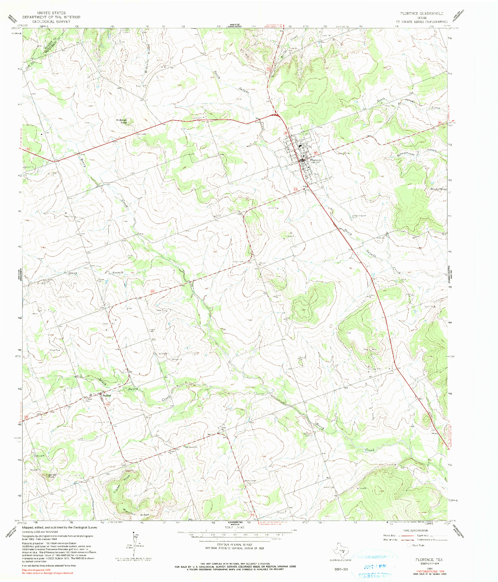 USGS 1:24000-SCALE QUADRANGLE FOR FLORENCE, TX 1964