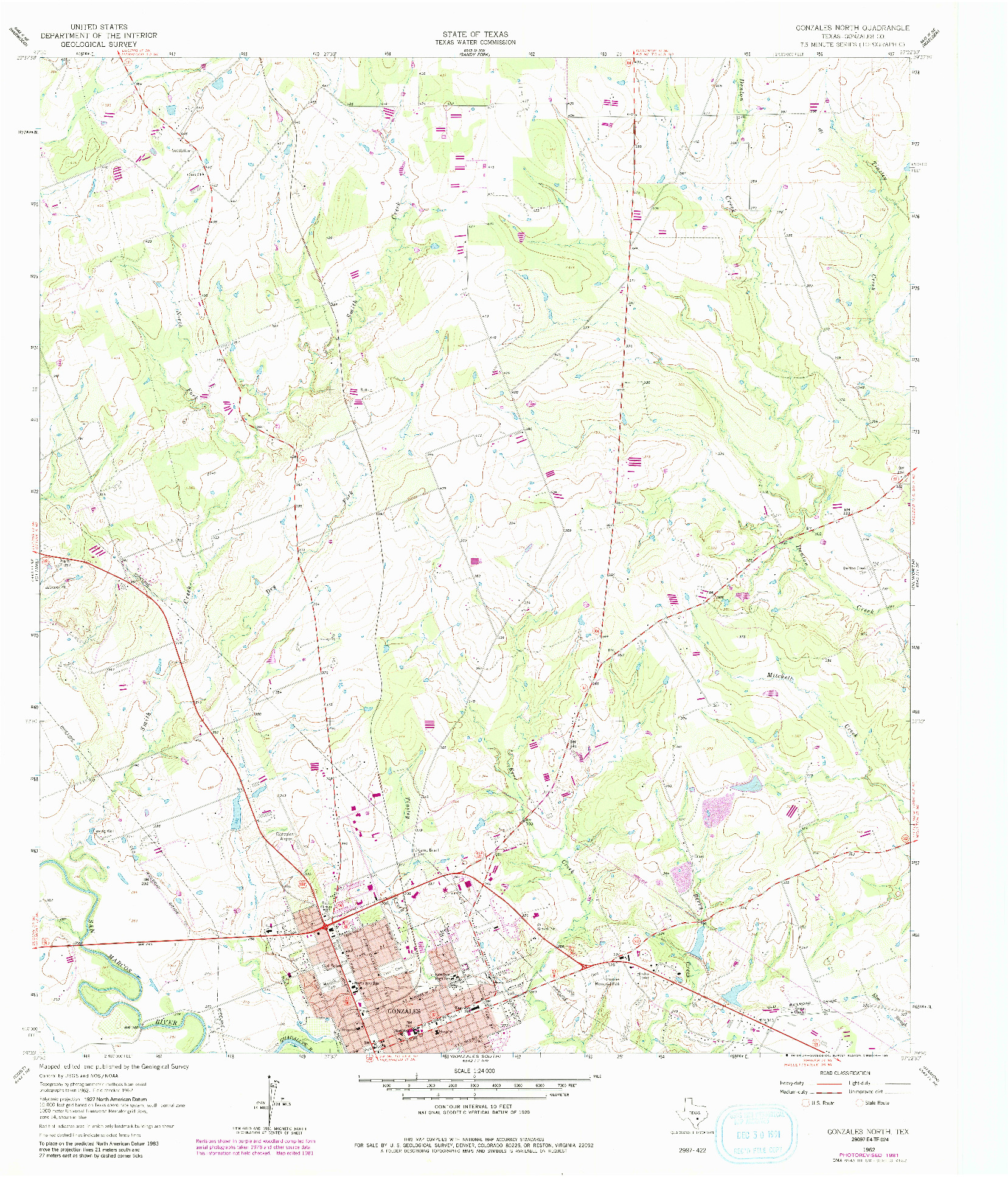 USGS 1:24000-SCALE QUADRANGLE FOR GONZALES NORTH, TX 1962