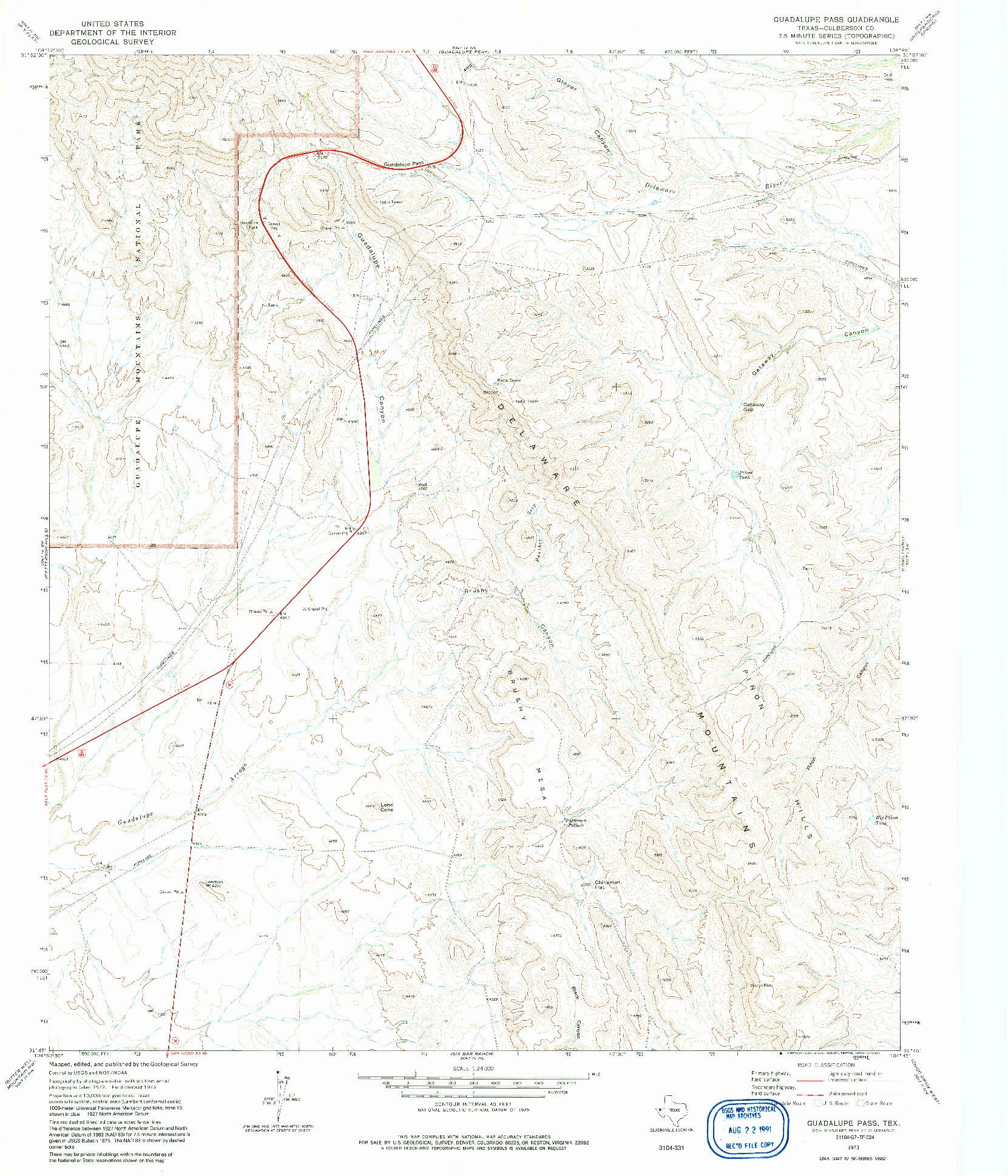 USGS 1:24000-SCALE QUADRANGLE FOR GUADALUPE PASS, TX 1973