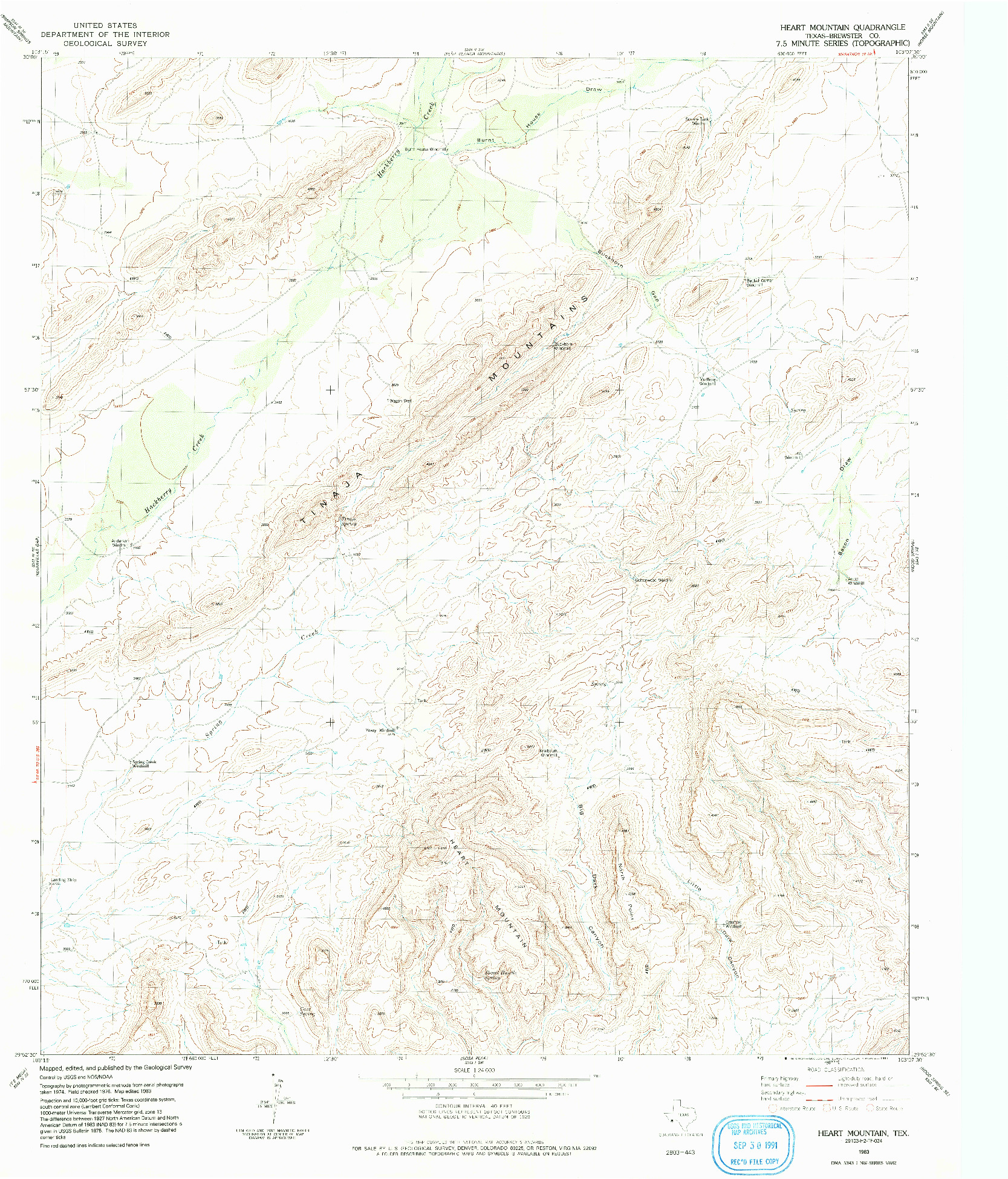 USGS 1:24000-SCALE QUADRANGLE FOR HEART MOUNTAIN, TX 1983