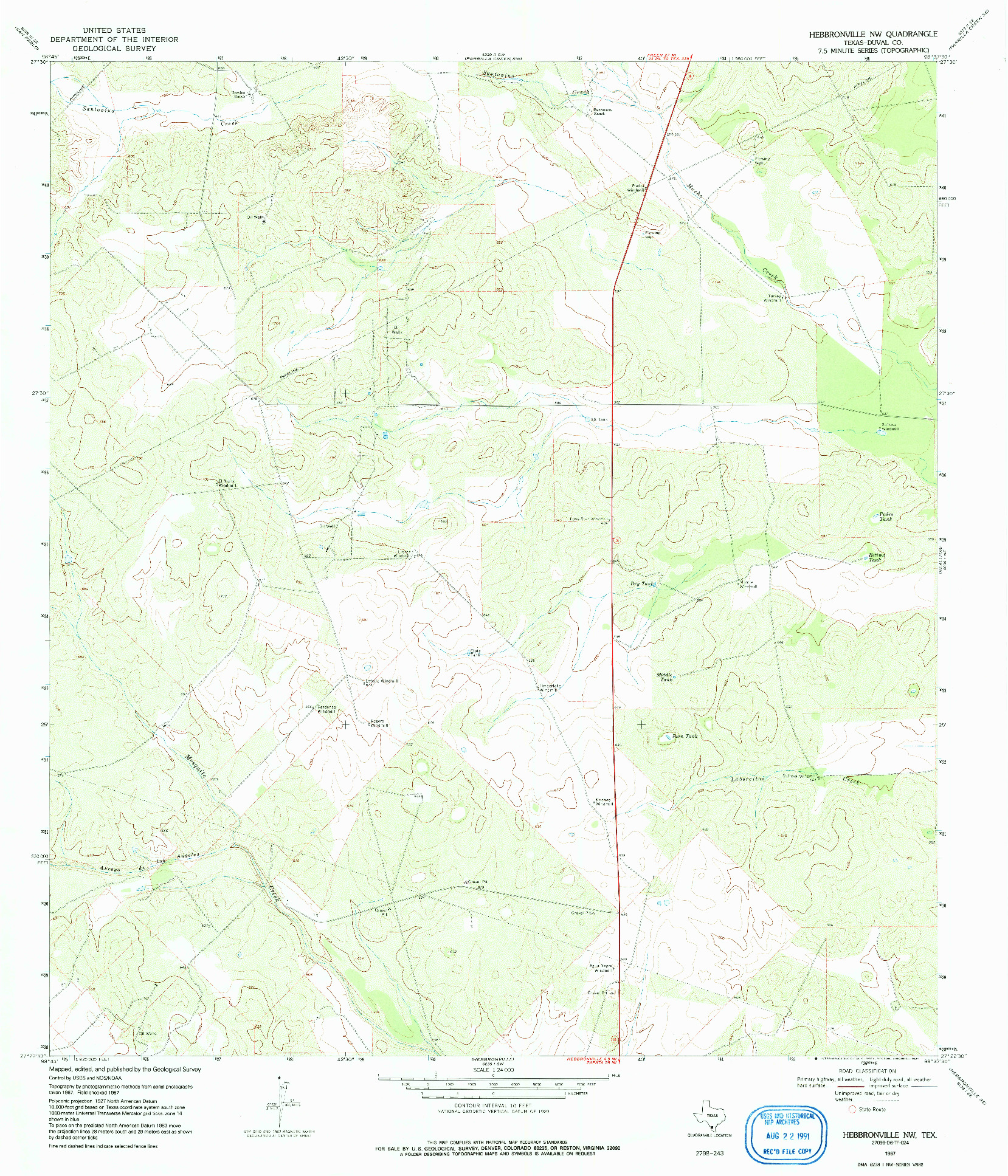 USGS 1:24000-SCALE QUADRANGLE FOR HEBBRONVILLE NW, TX 1967