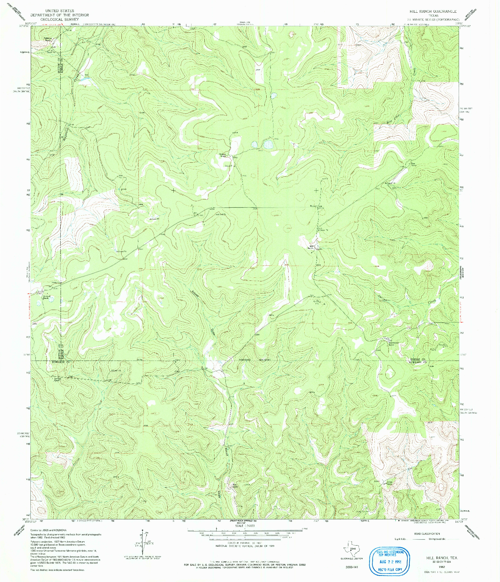 USGS 1:24000-SCALE QUADRANGLE FOR HILL RANCH, TX 1962