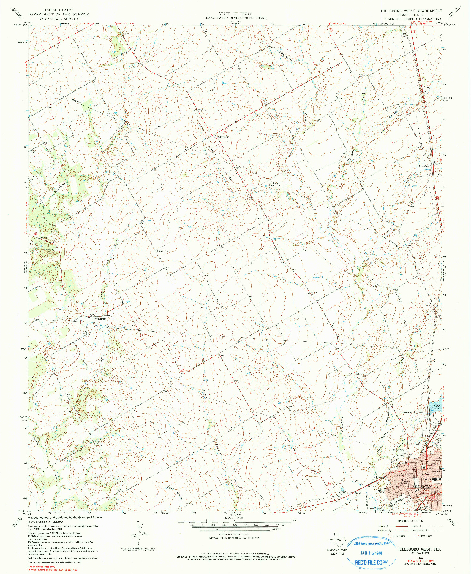 USGS 1:24000-SCALE QUADRANGLE FOR HILLSBORO WEST, TX 1966