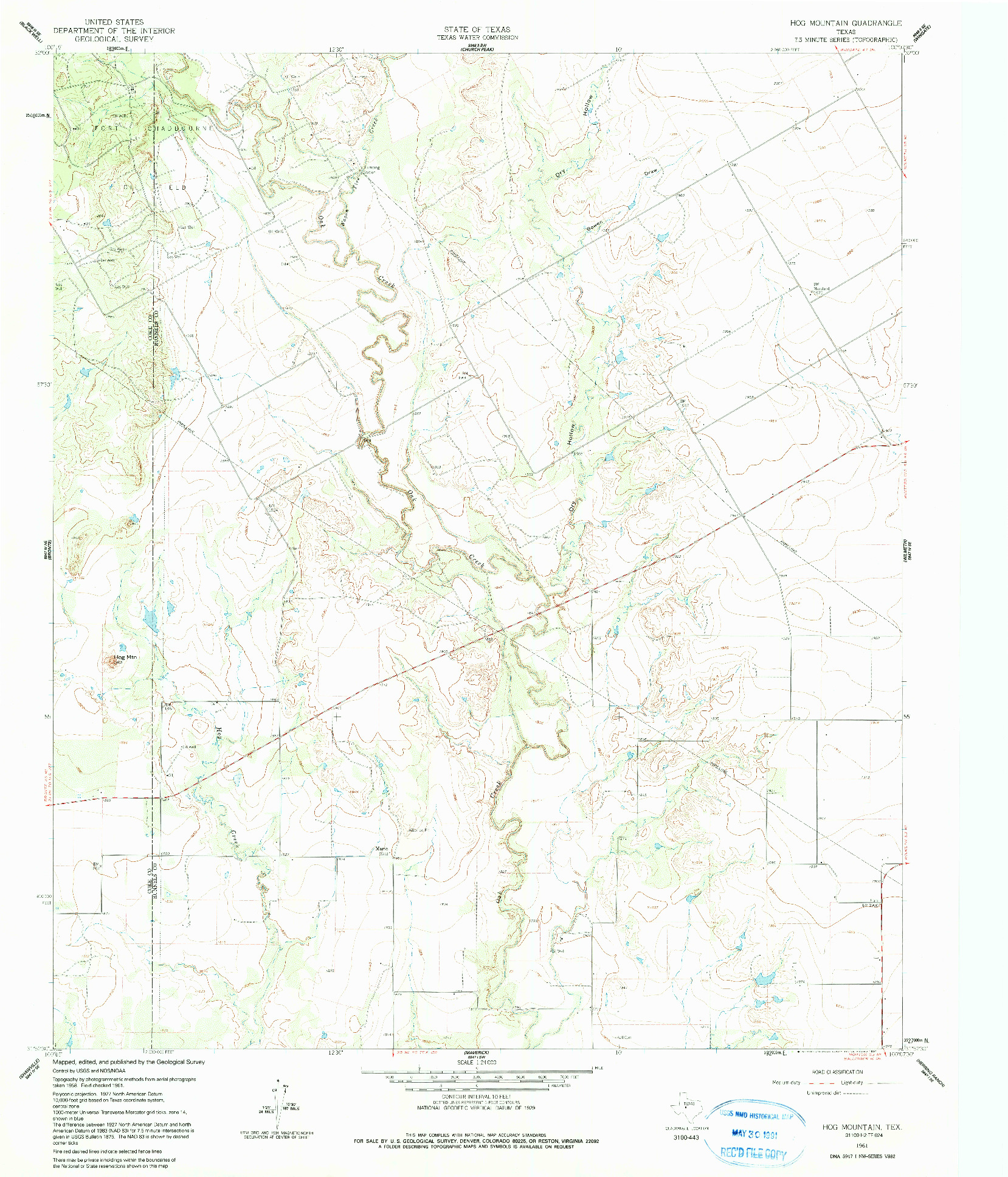 USGS 1:24000-SCALE QUADRANGLE FOR HOG MOUNTAIN, TX 1961