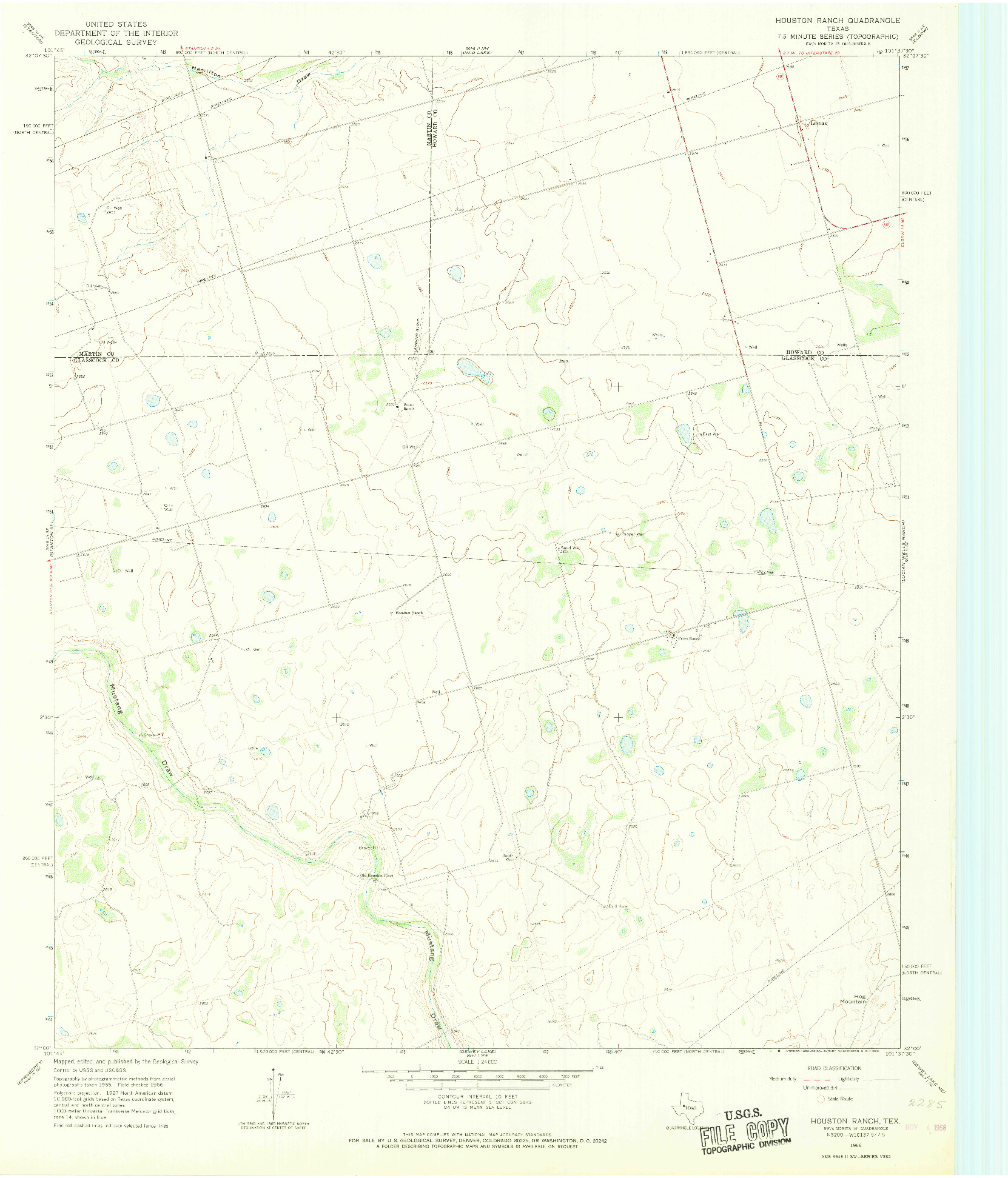 USGS 1:24000-SCALE QUADRANGLE FOR HOUSTON RANCH, TX 1966