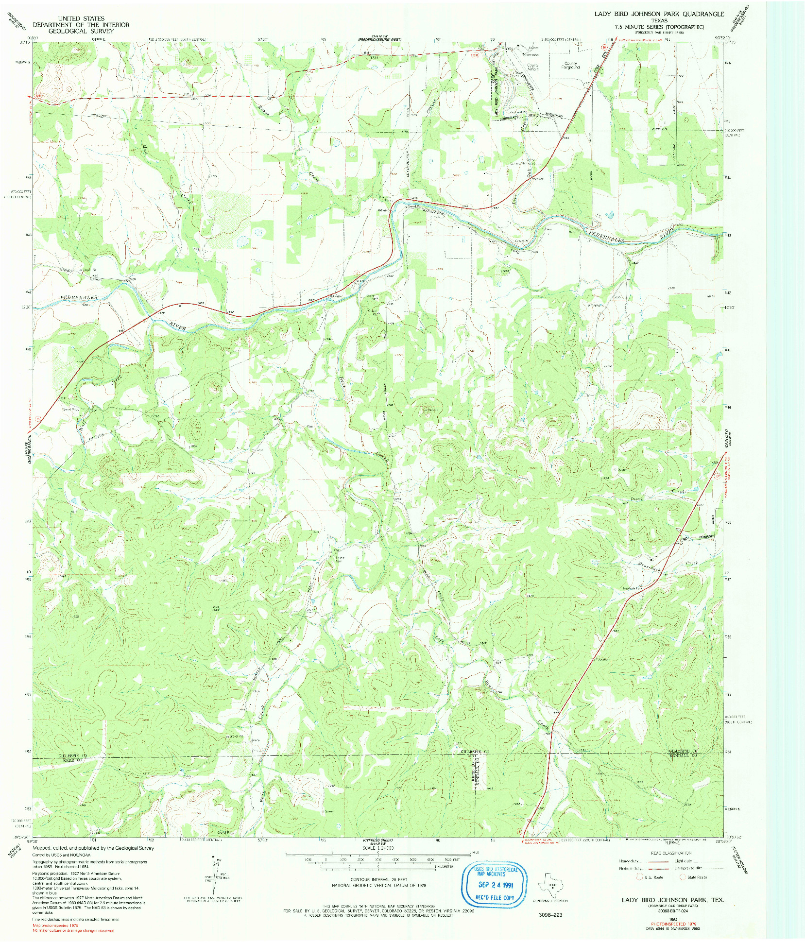 USGS 1:24000-SCALE QUADRANGLE FOR LADY BIRD JOHNSON PARK, TX 1964