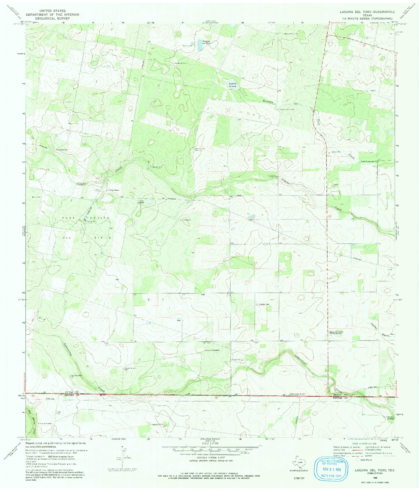 USGS 1:24000-SCALE QUADRANGLE FOR LAGUNA DEL TORO, TX 1969