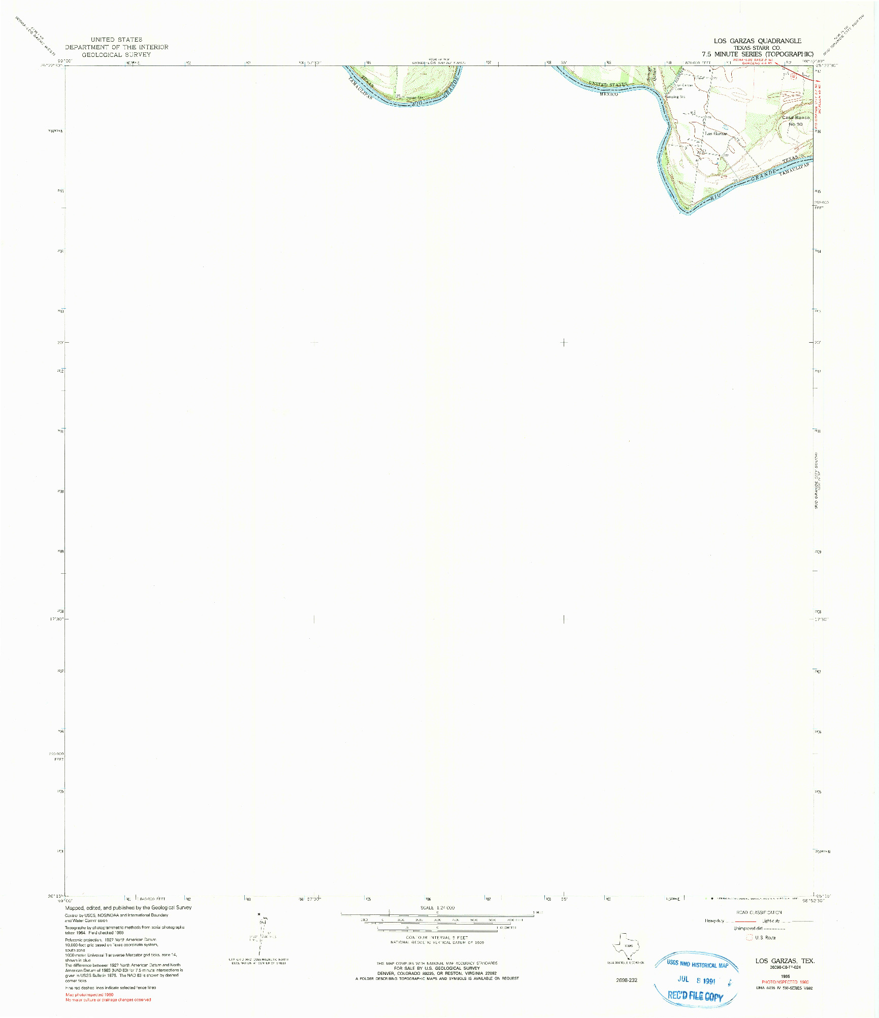 USGS 1:24000-SCALE QUADRANGLE FOR LOS GARZAS, TX 1965