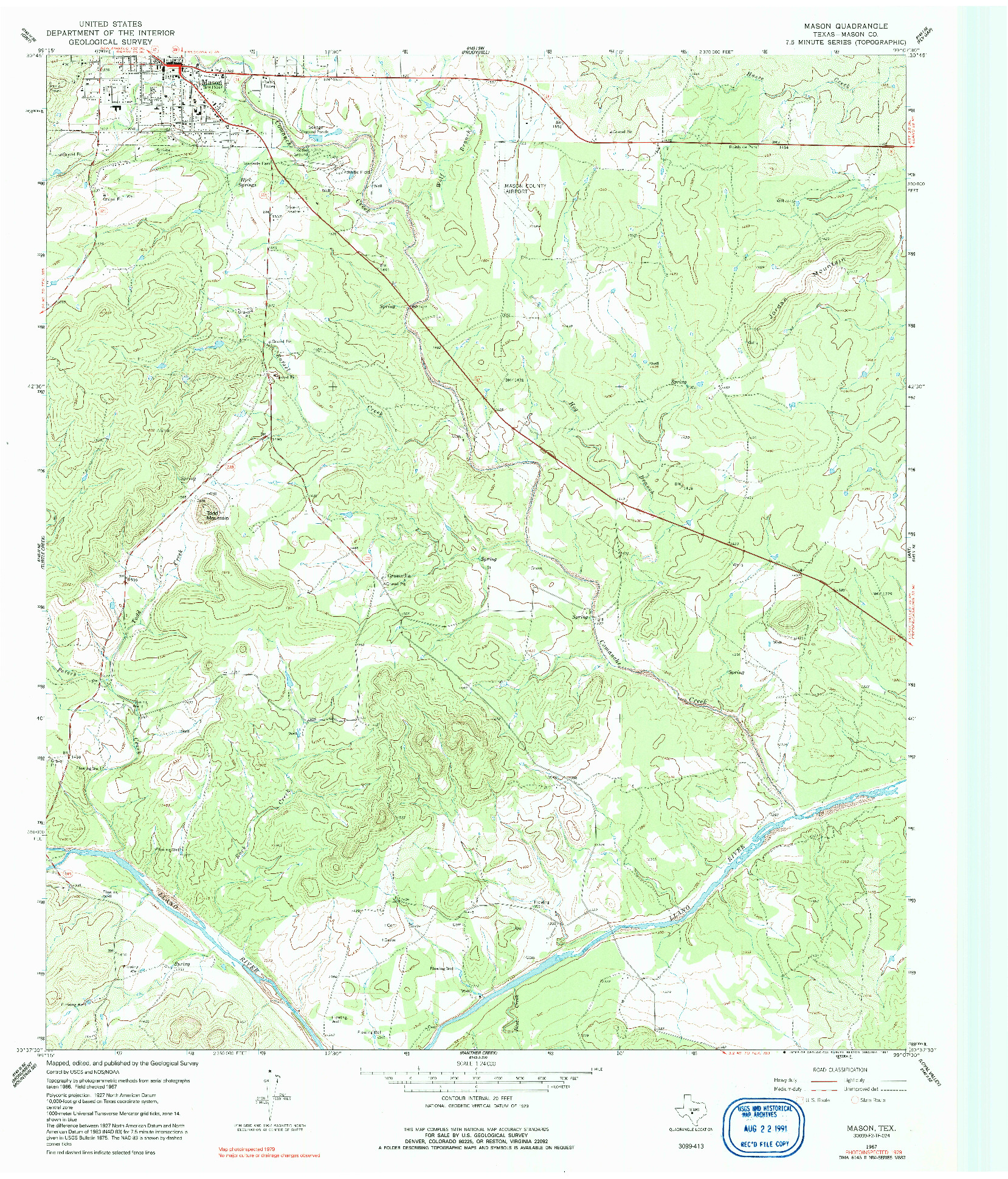 USGS 1:24000-SCALE QUADRANGLE FOR MASON, TX 1967