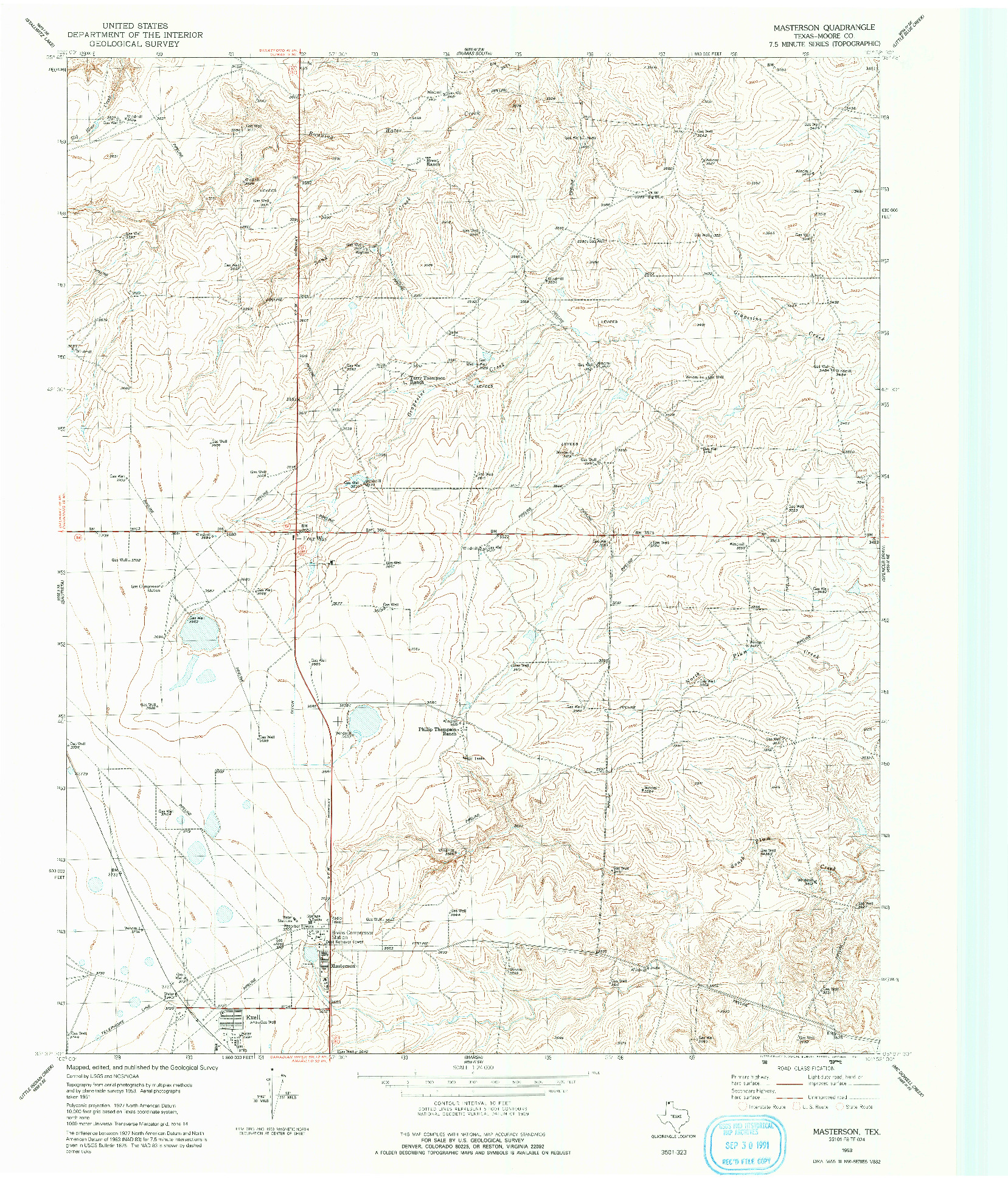 USGS 1:24000-SCALE QUADRANGLE FOR MASTERSON, TX 1953