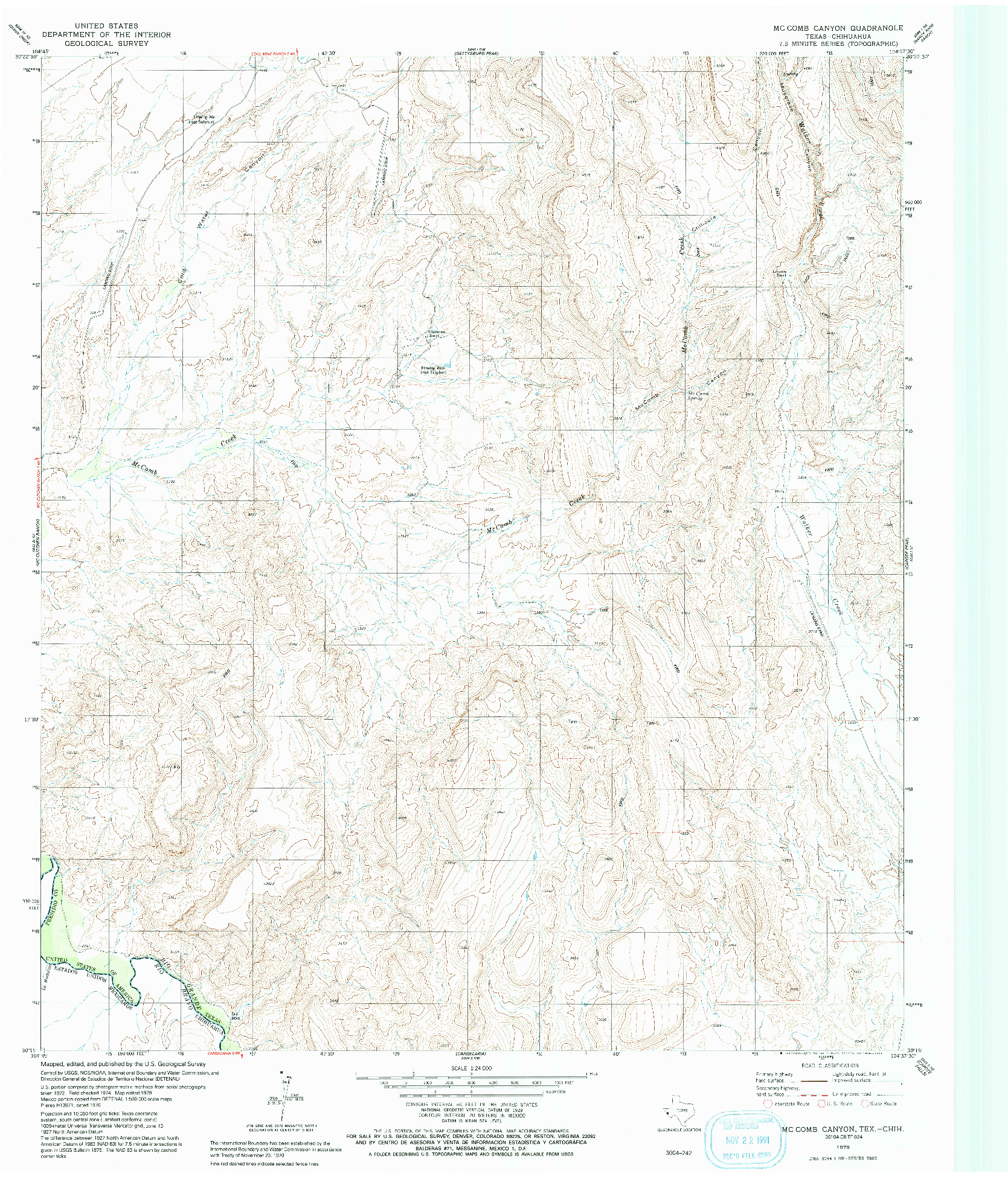 USGS 1:24000-SCALE QUADRANGLE FOR MCCOMB CANYON, TX 1979