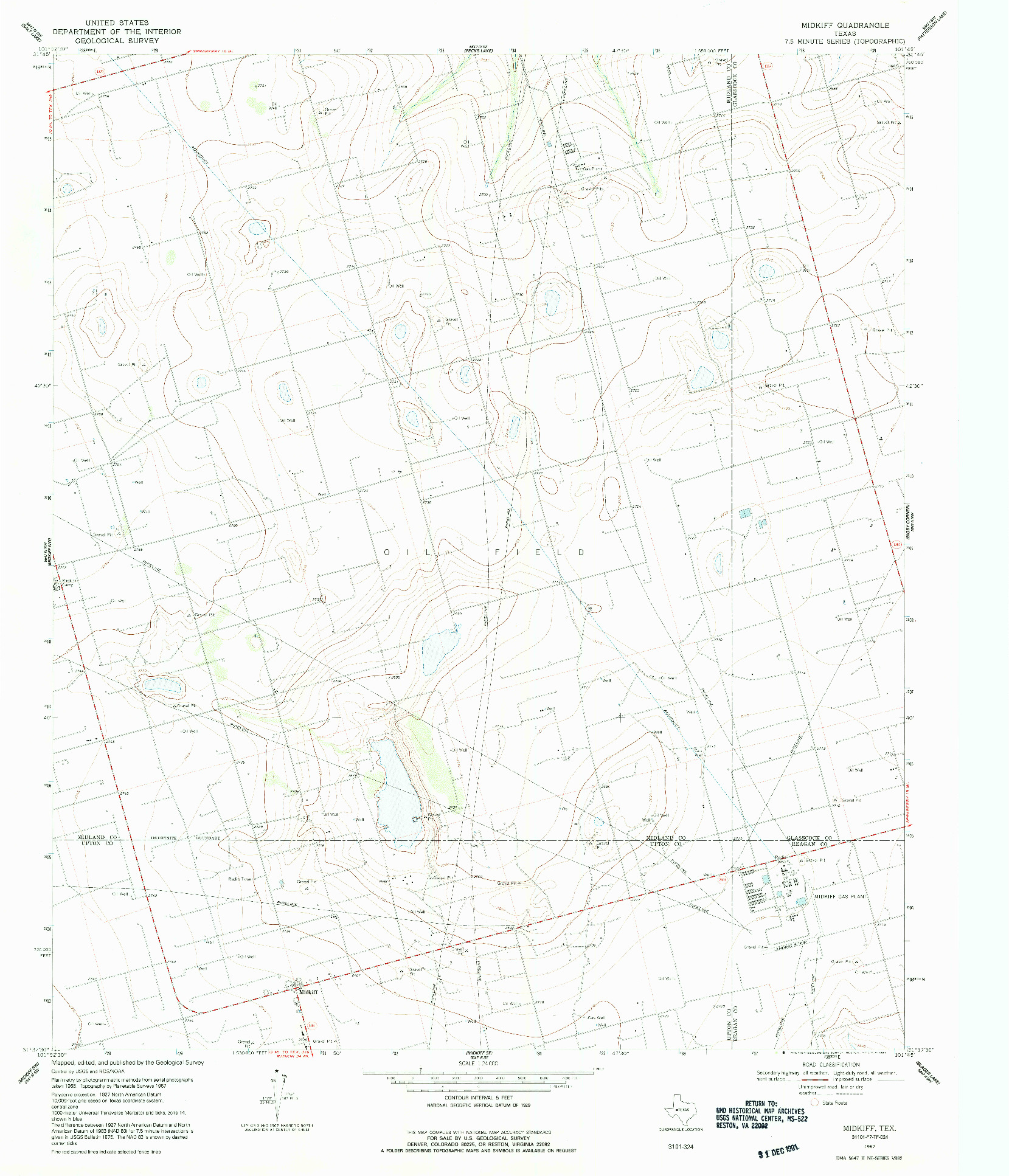 USGS 1:24000-SCALE QUADRANGLE FOR MIDKIFF, TX 1967