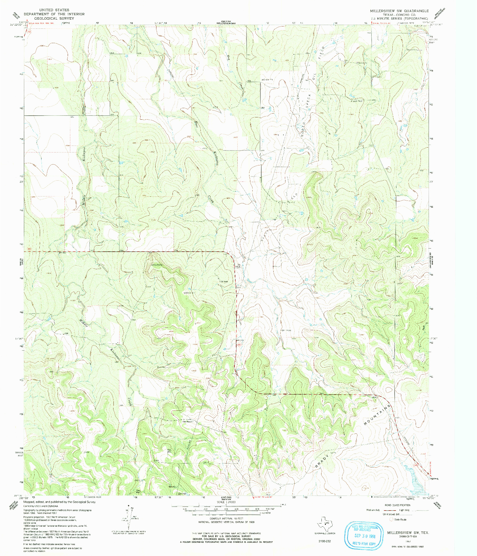 USGS 1:24000-SCALE QUADRANGLE FOR MILLERSVIEW SW, TX 1967