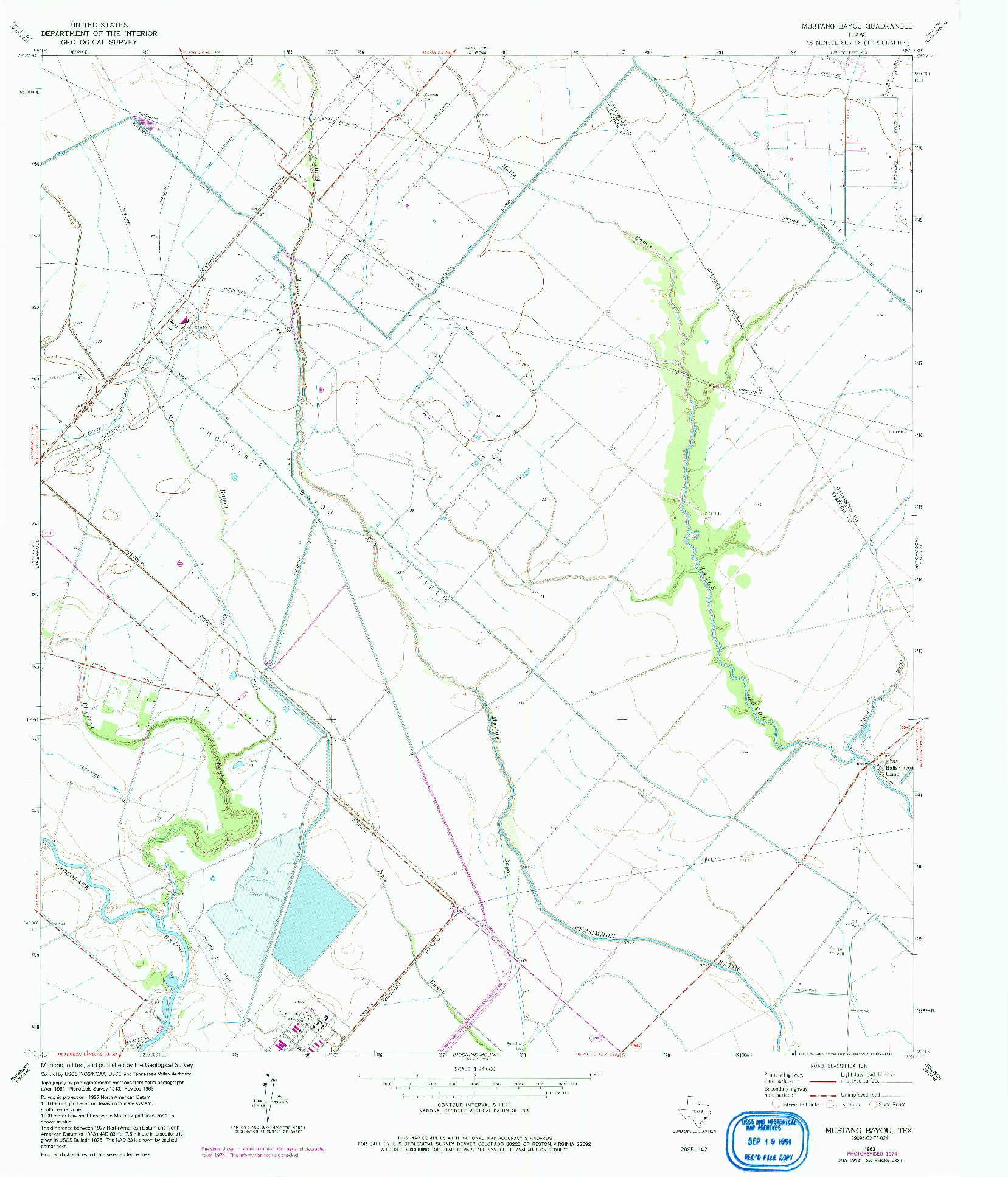 USGS 1:24000-SCALE QUADRANGLE FOR MUSTANG BAYOU, TX 1963