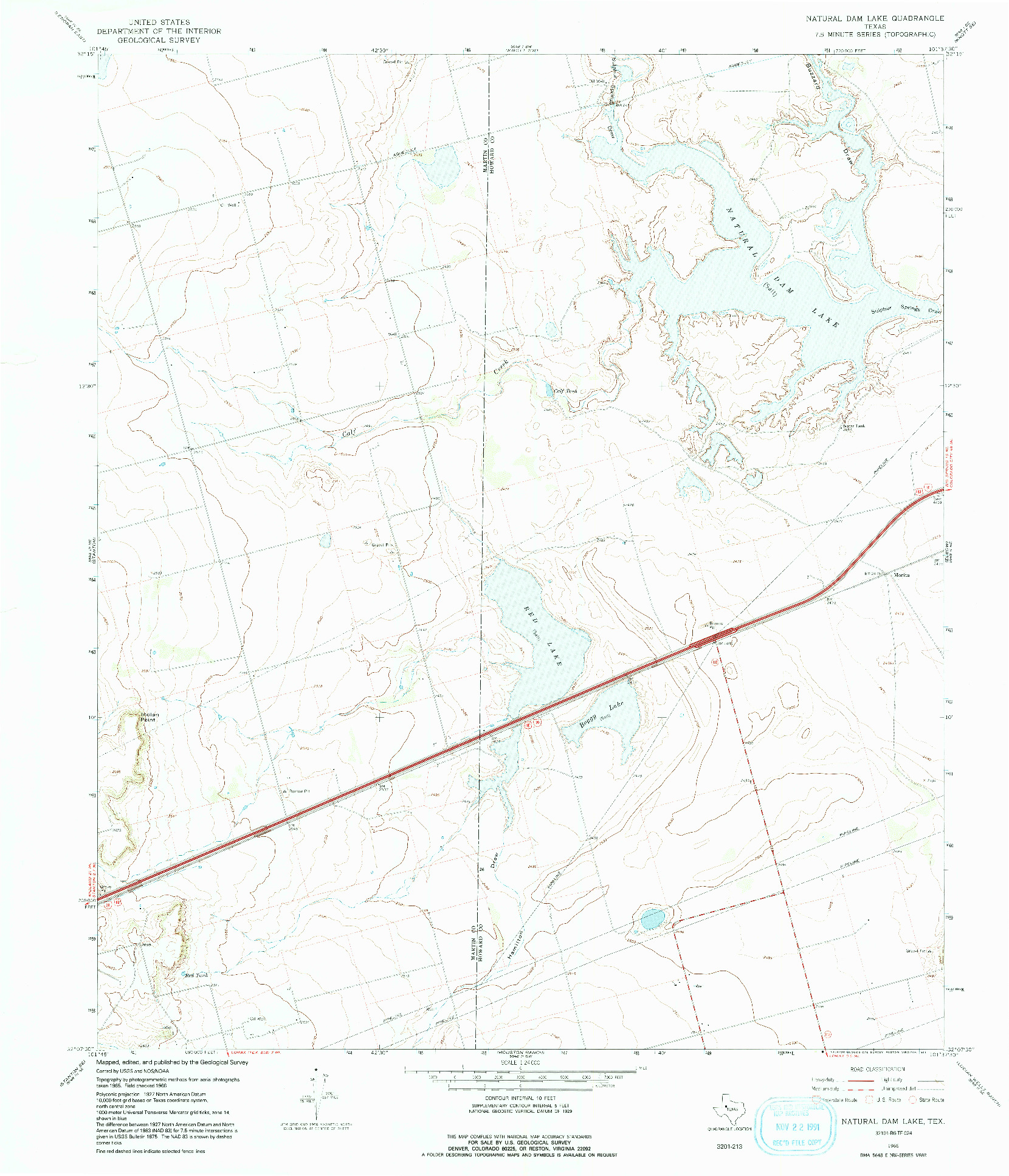 USGS 1:24000-SCALE QUADRANGLE FOR NATURAL DAM LAKE, TX 1966