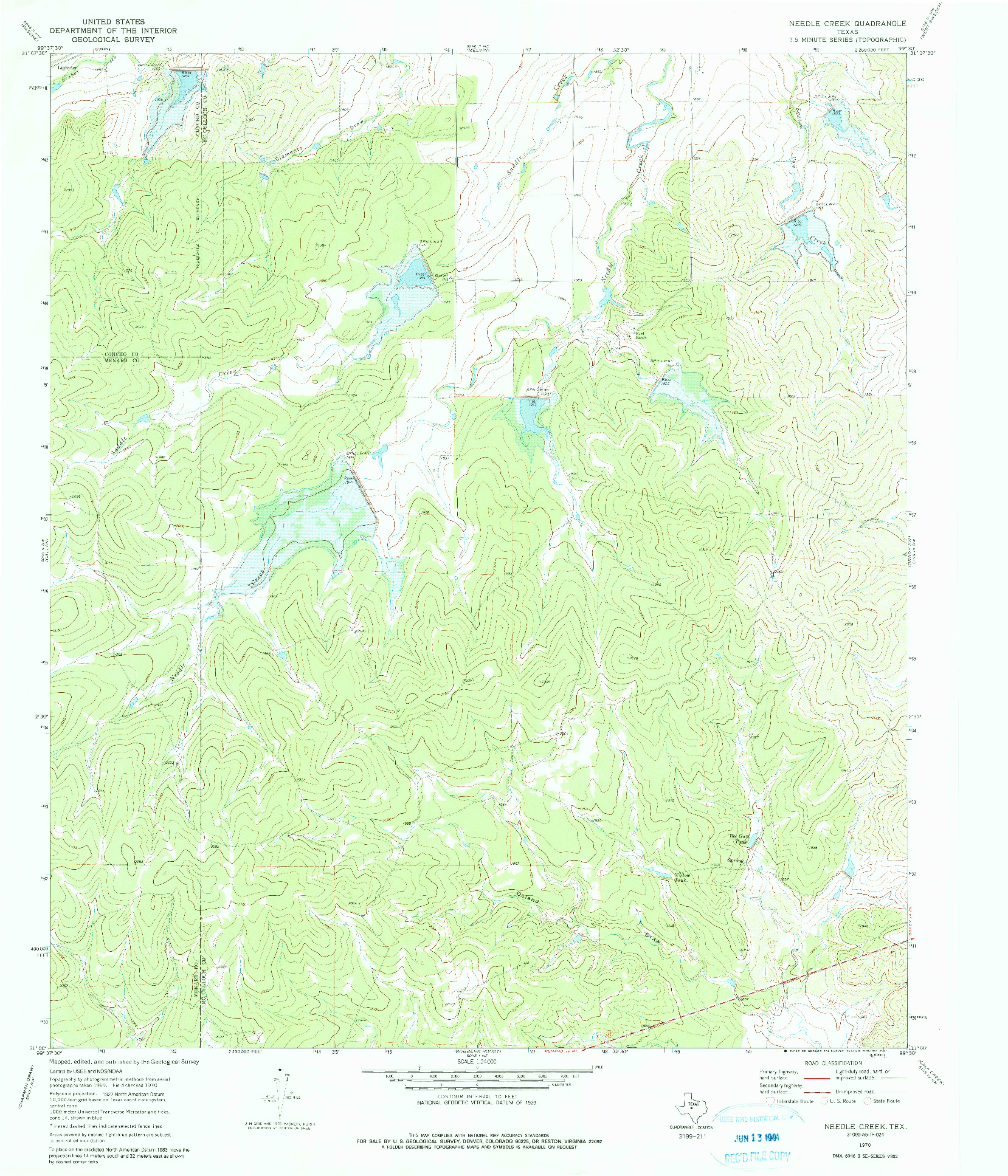 USGS 1:24000-SCALE QUADRANGLE FOR NEEDLE CREEK, TX 1970