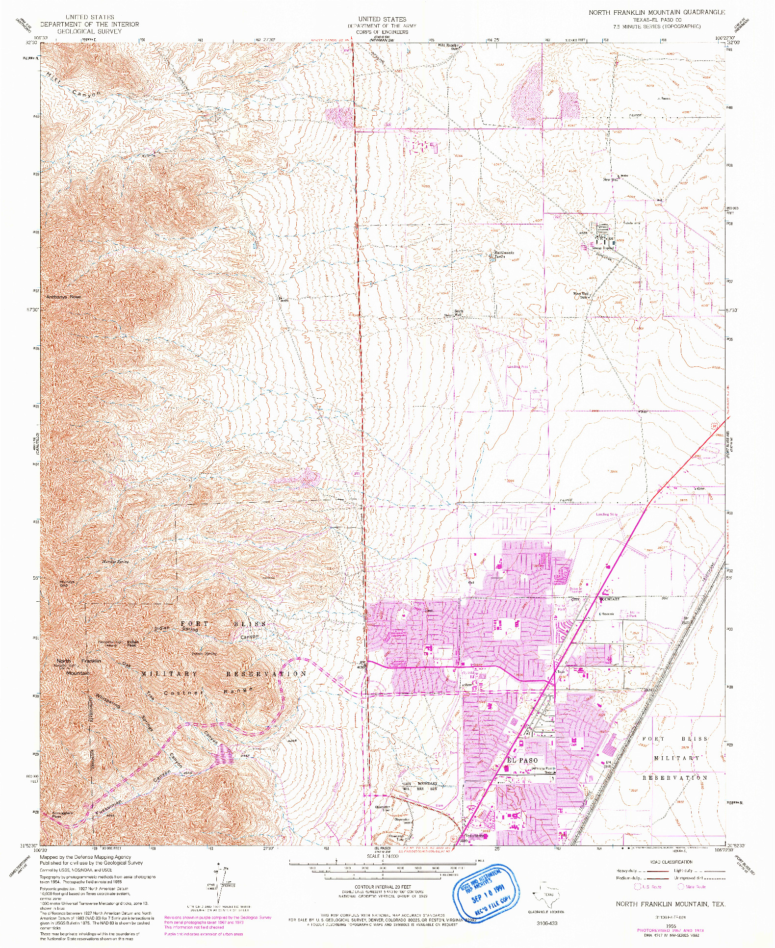 USGS 1:24000-SCALE QUADRANGLE FOR NORTH FRANKLIN MOUNTAIN, TX 1955